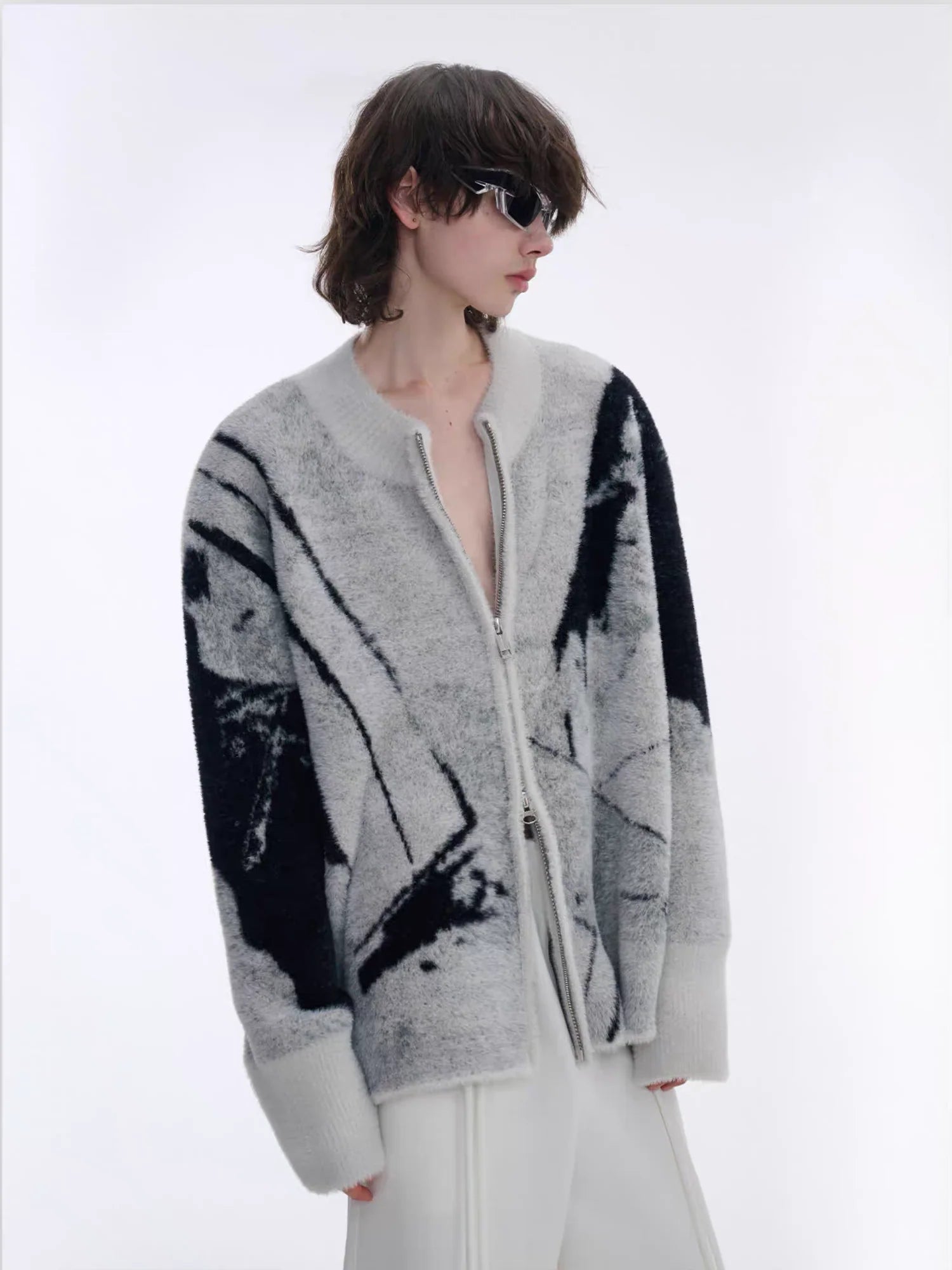 TIWILLTANG Faux-Mink Graphic Knit Jacket