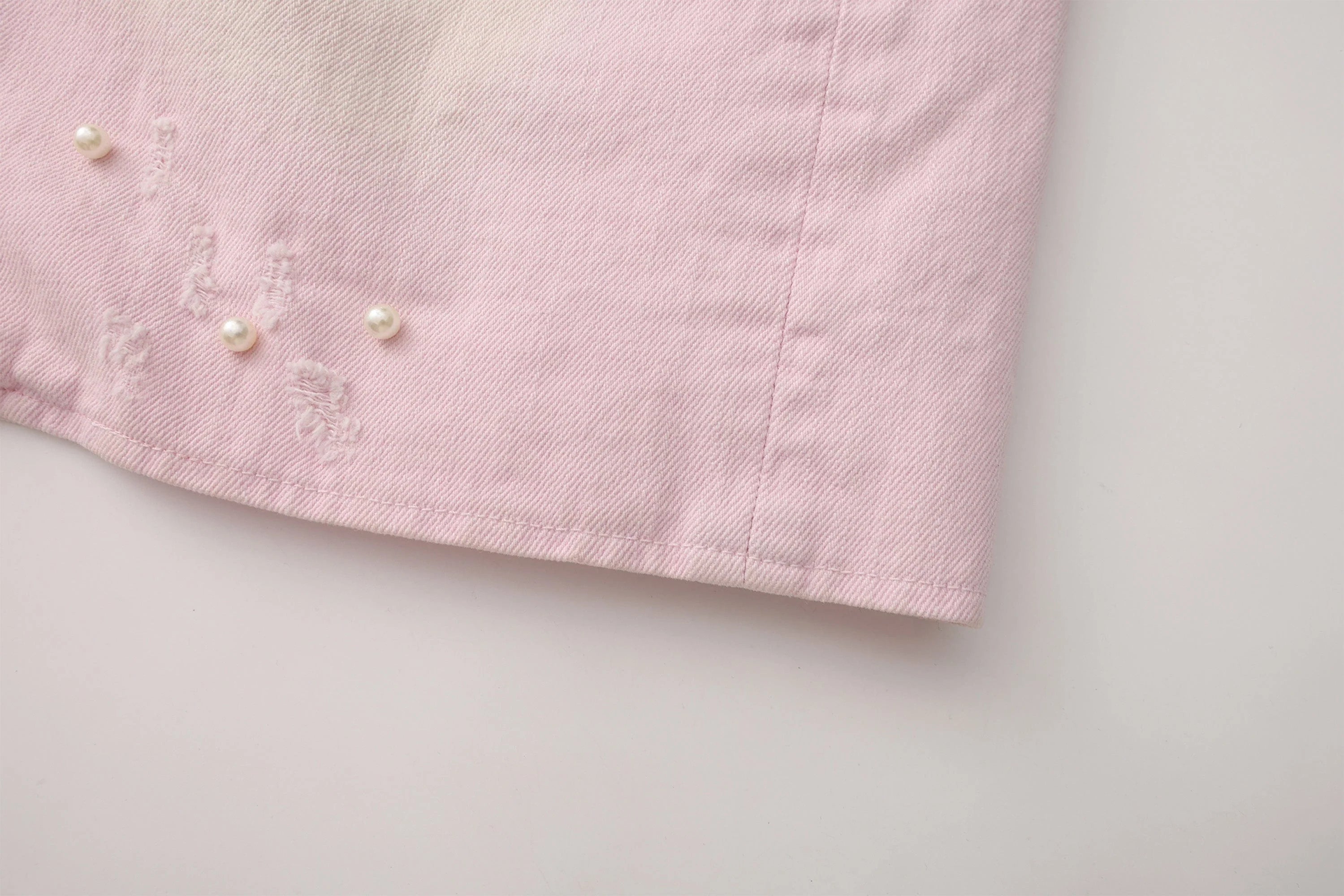 VANN VALRENCE Washed Beaded Frayed Denim Jacket