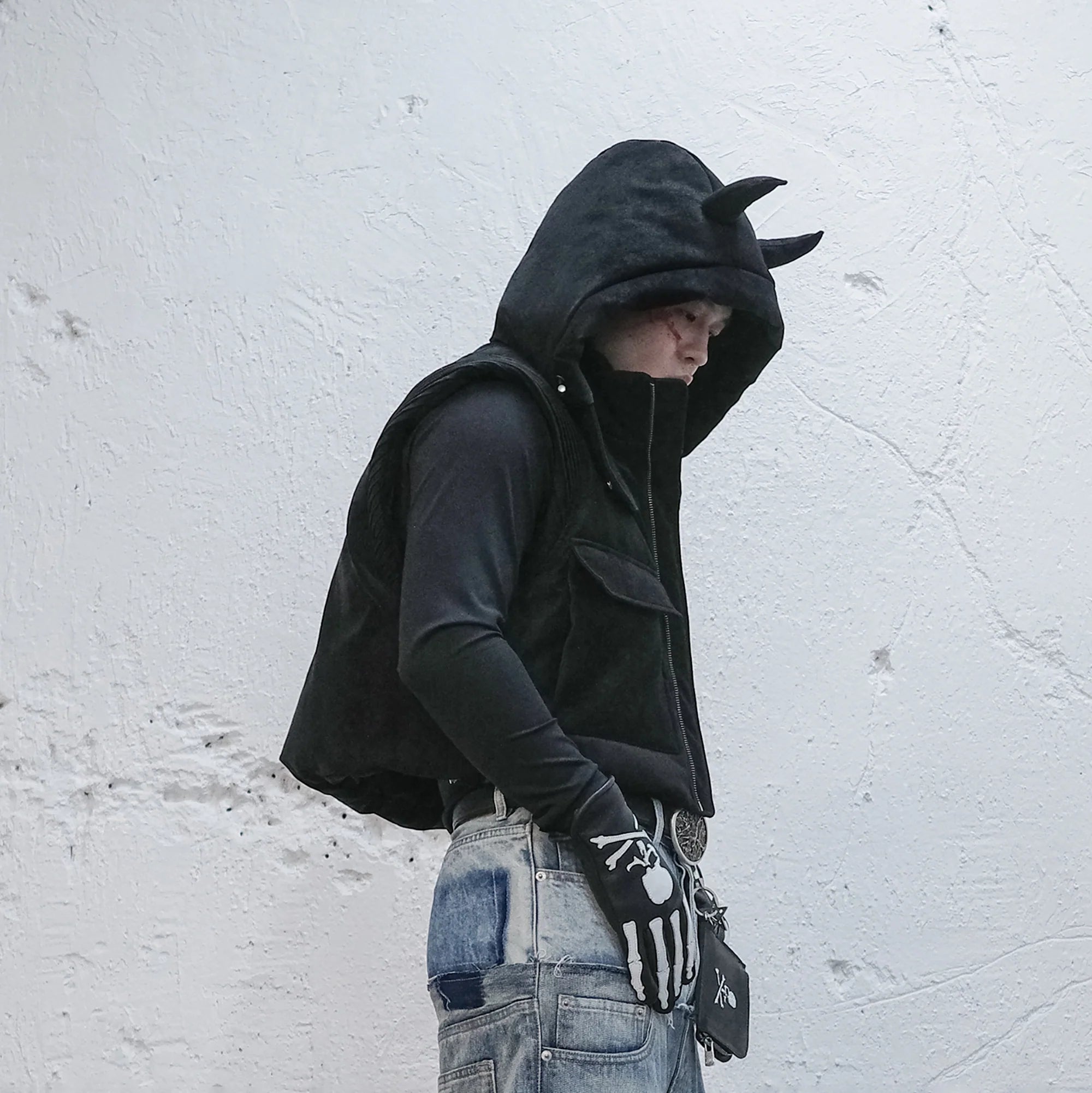 UNDERWATER Demon Horned Detachable Hood Down Vest