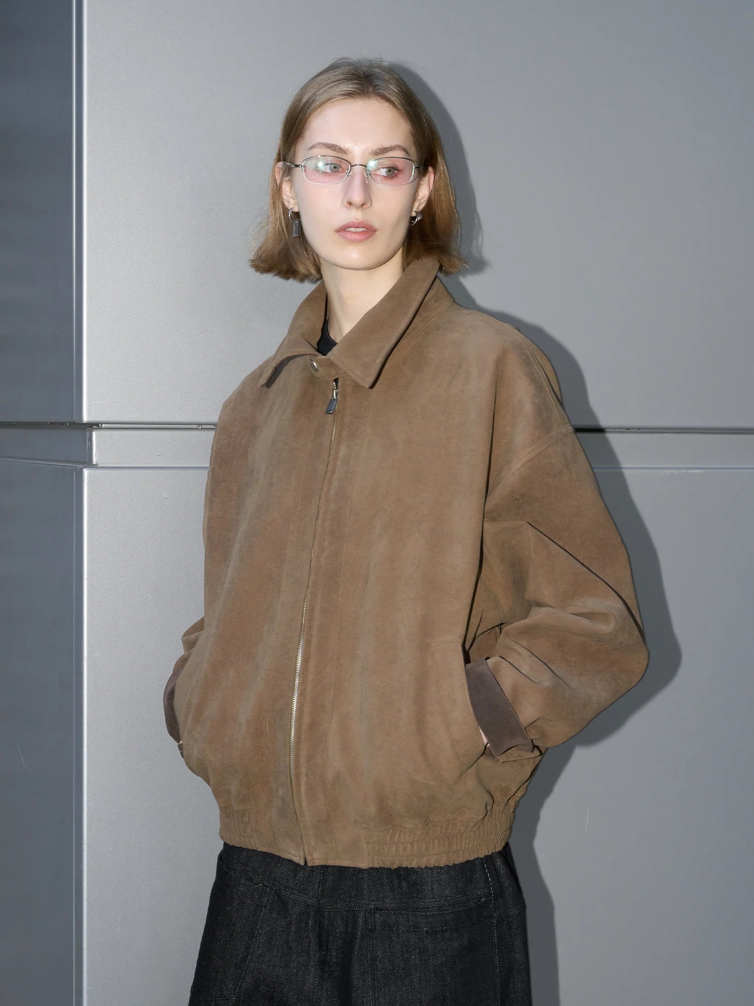 LABELROOM Paneled Faux-Suede Bomber Jacket