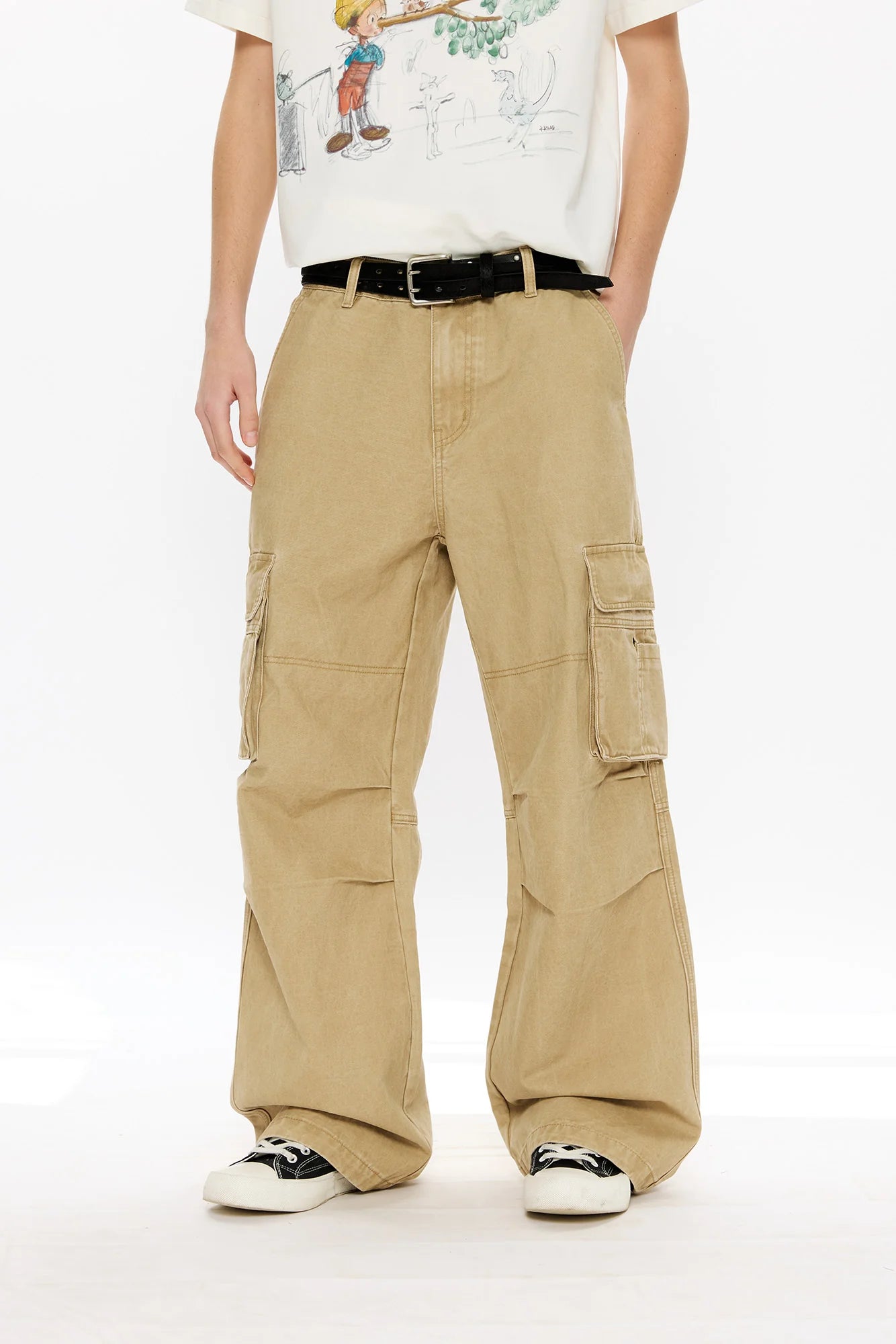 KREATE Washed Pleated Cargo Pants