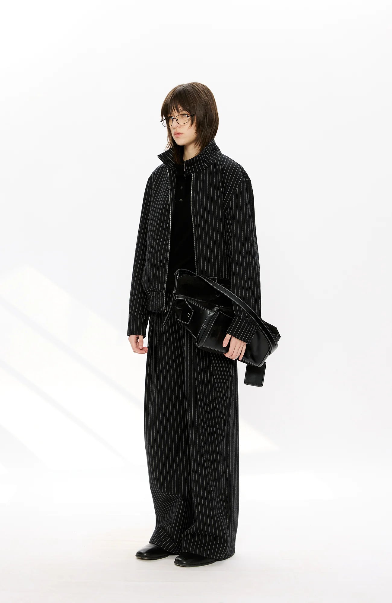 KREATE Pinstripe Pleated Draped Wide Trousers