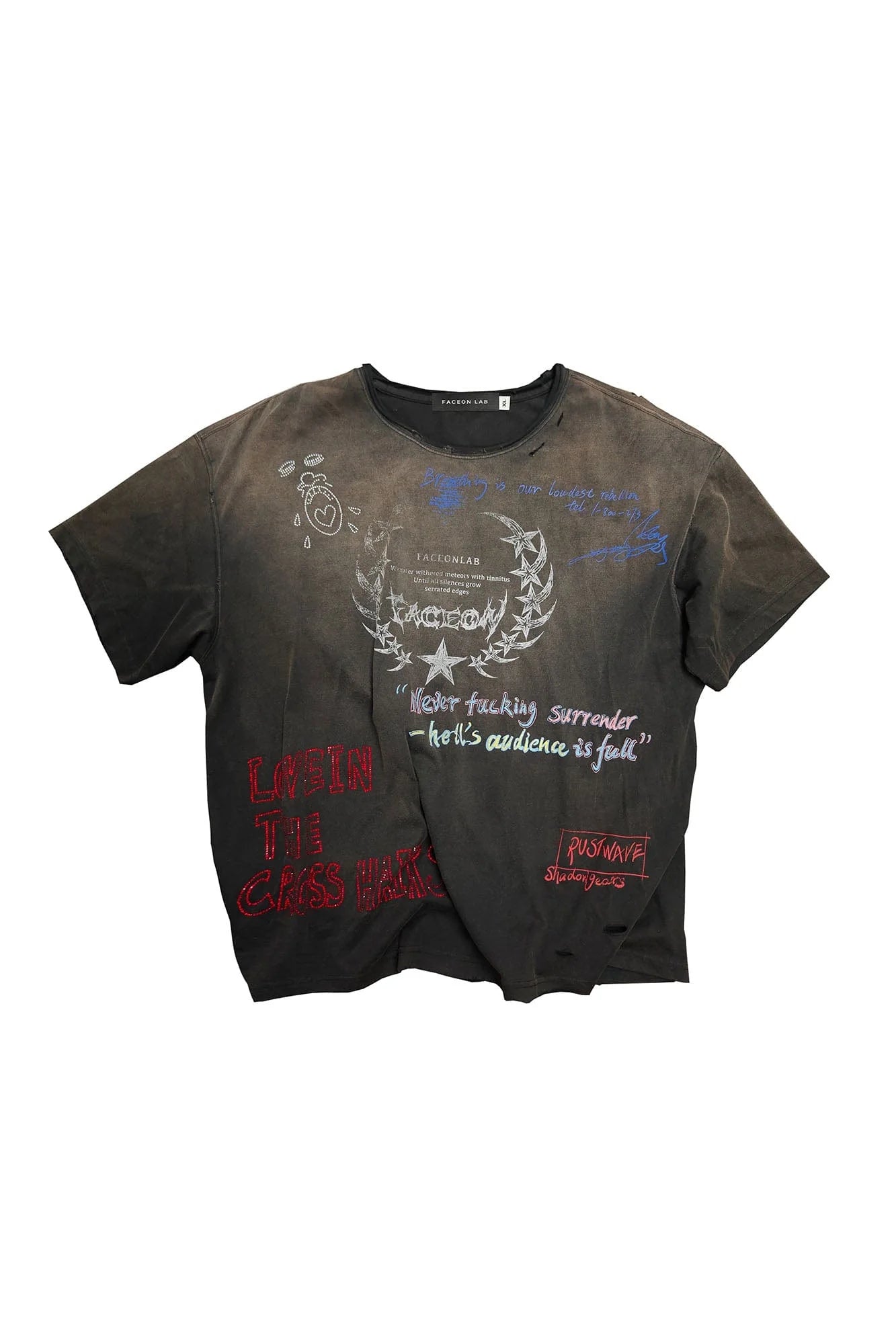 FACEONLAB Punk Graffiti Diamond Distressed T-Shirt