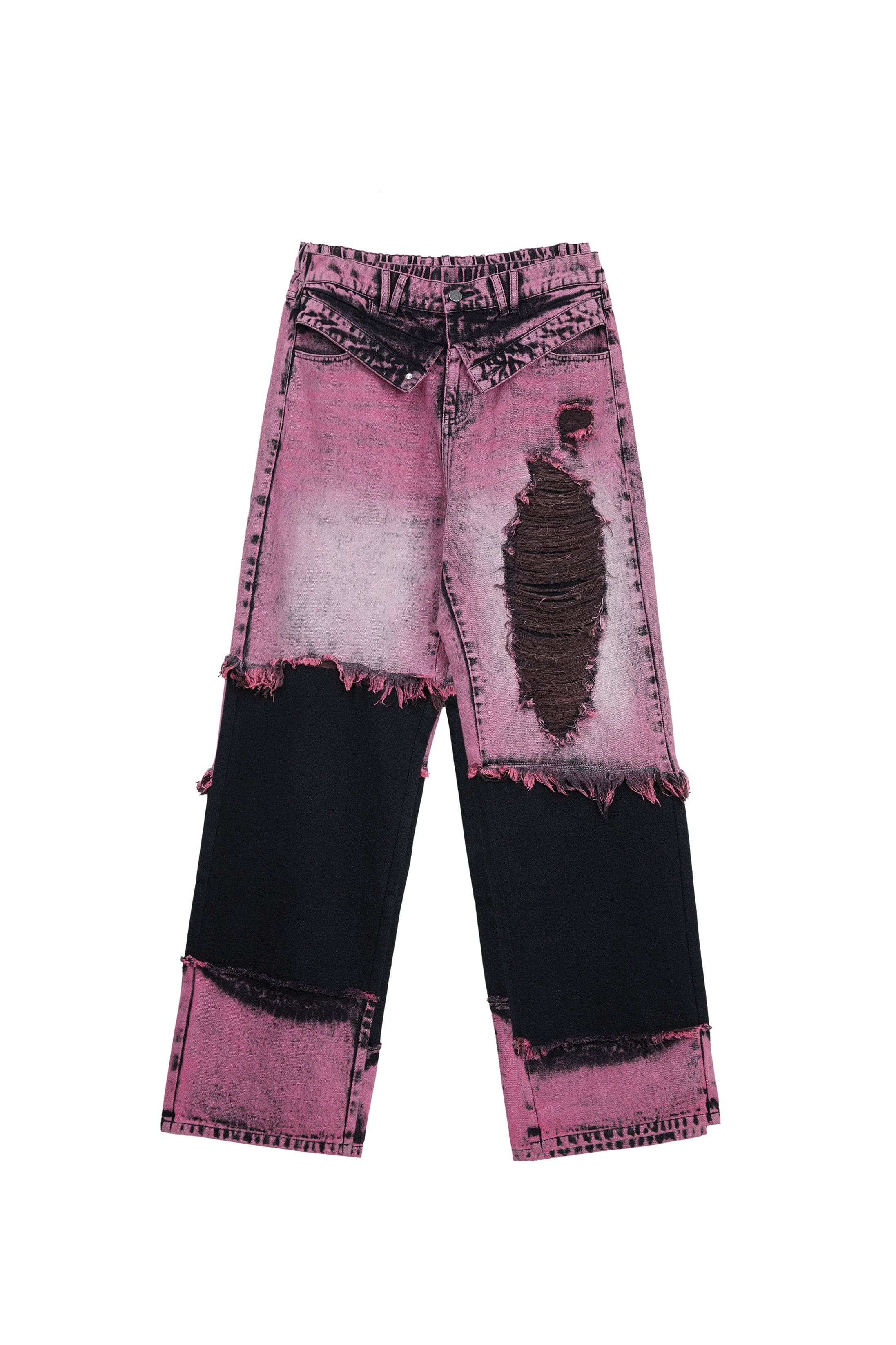 VANN VALRENCE Distressed Panelled Frayed Straight-Leg Jeans