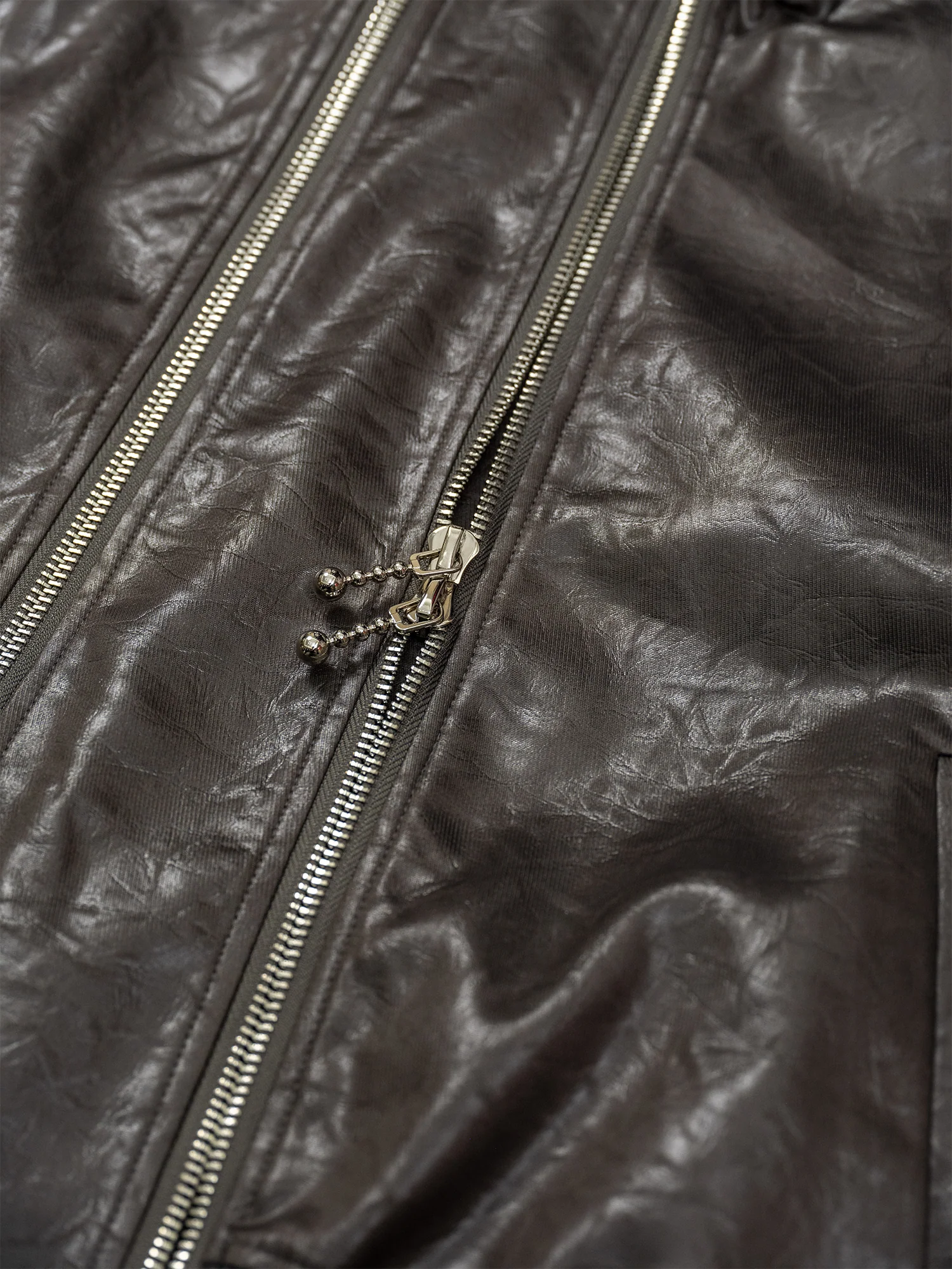 KADAKADA Faux Leather Dual-Zipper Hooded Jacket