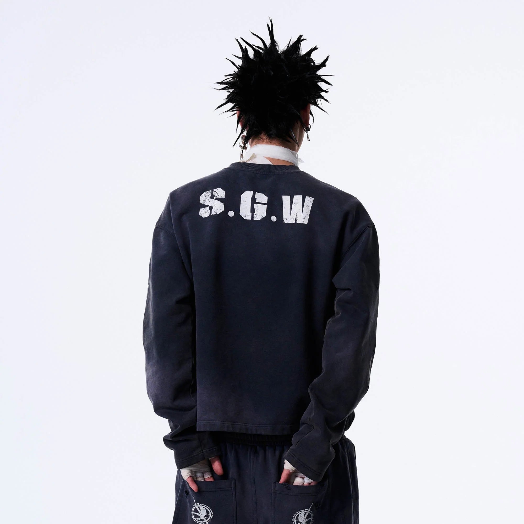 SAVAGEGROWTHWORLD No.5 Distressed Long-Sleeve Tee