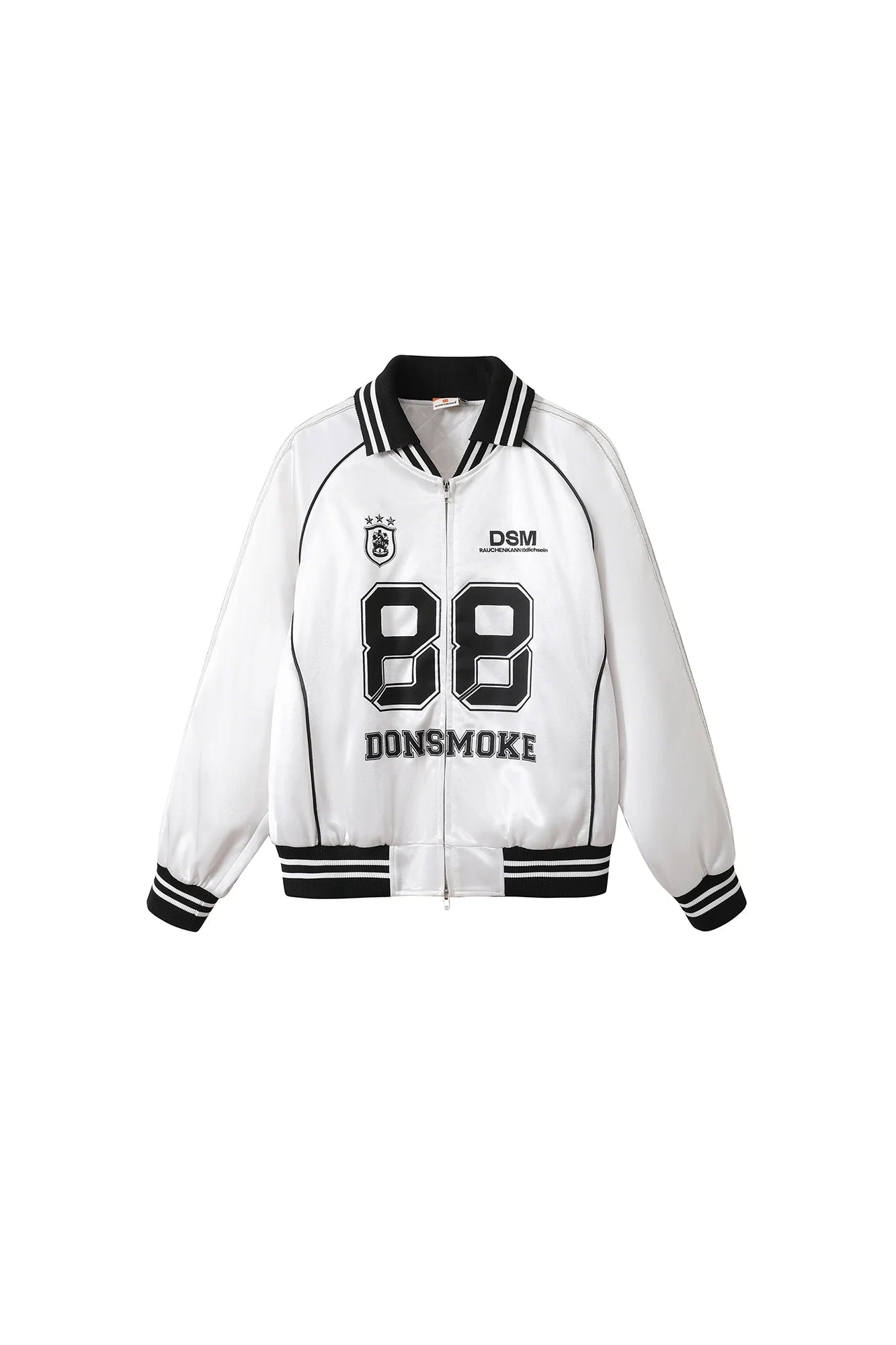 DONSMOKE Glossy Contrast Graphic Varsity Jacket