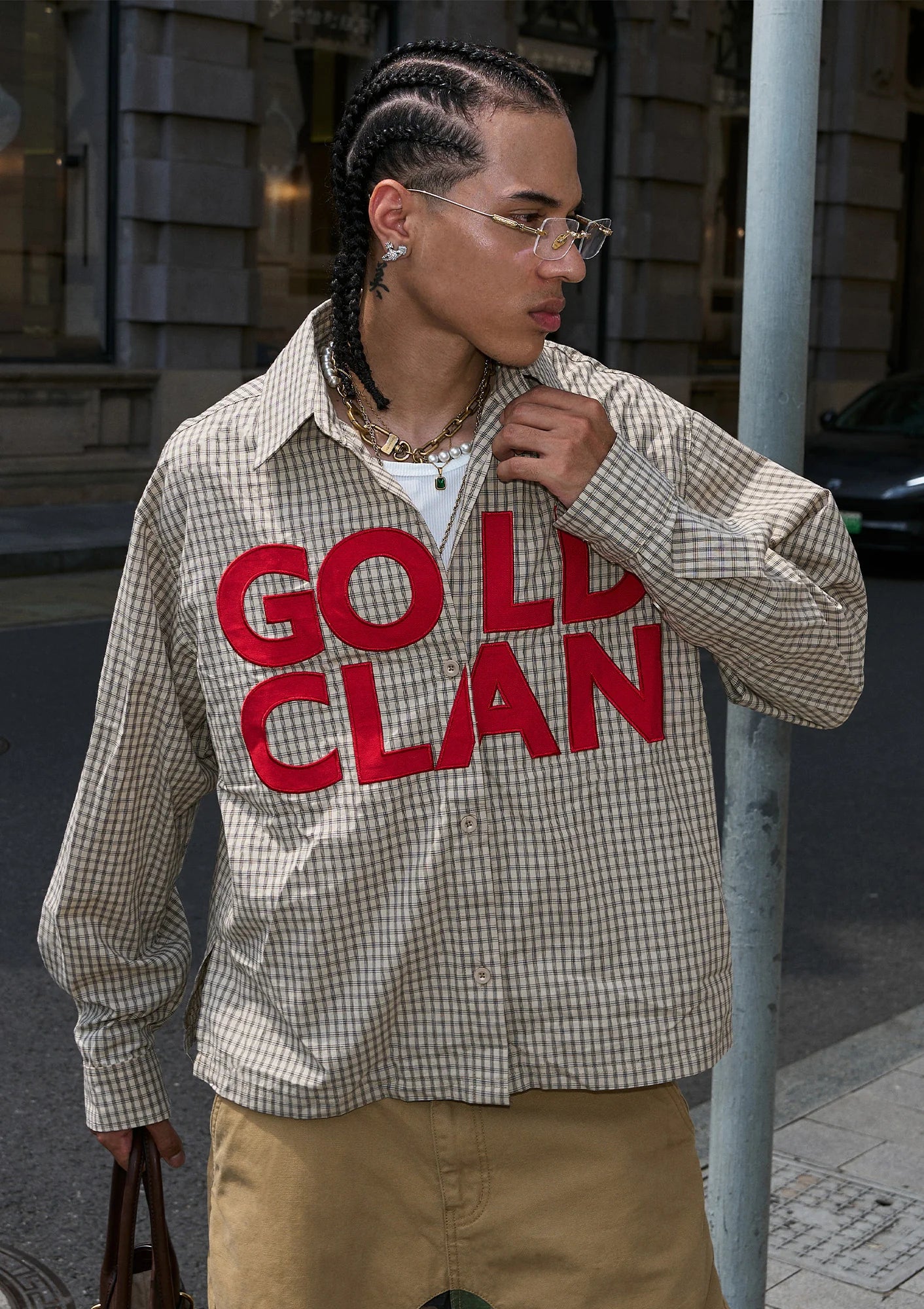 STEEPC Gingham Contrast Patch Boxy Shirt