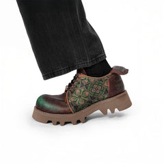 REWRITE Jacquard Floral Patina Leather Derby Shoes