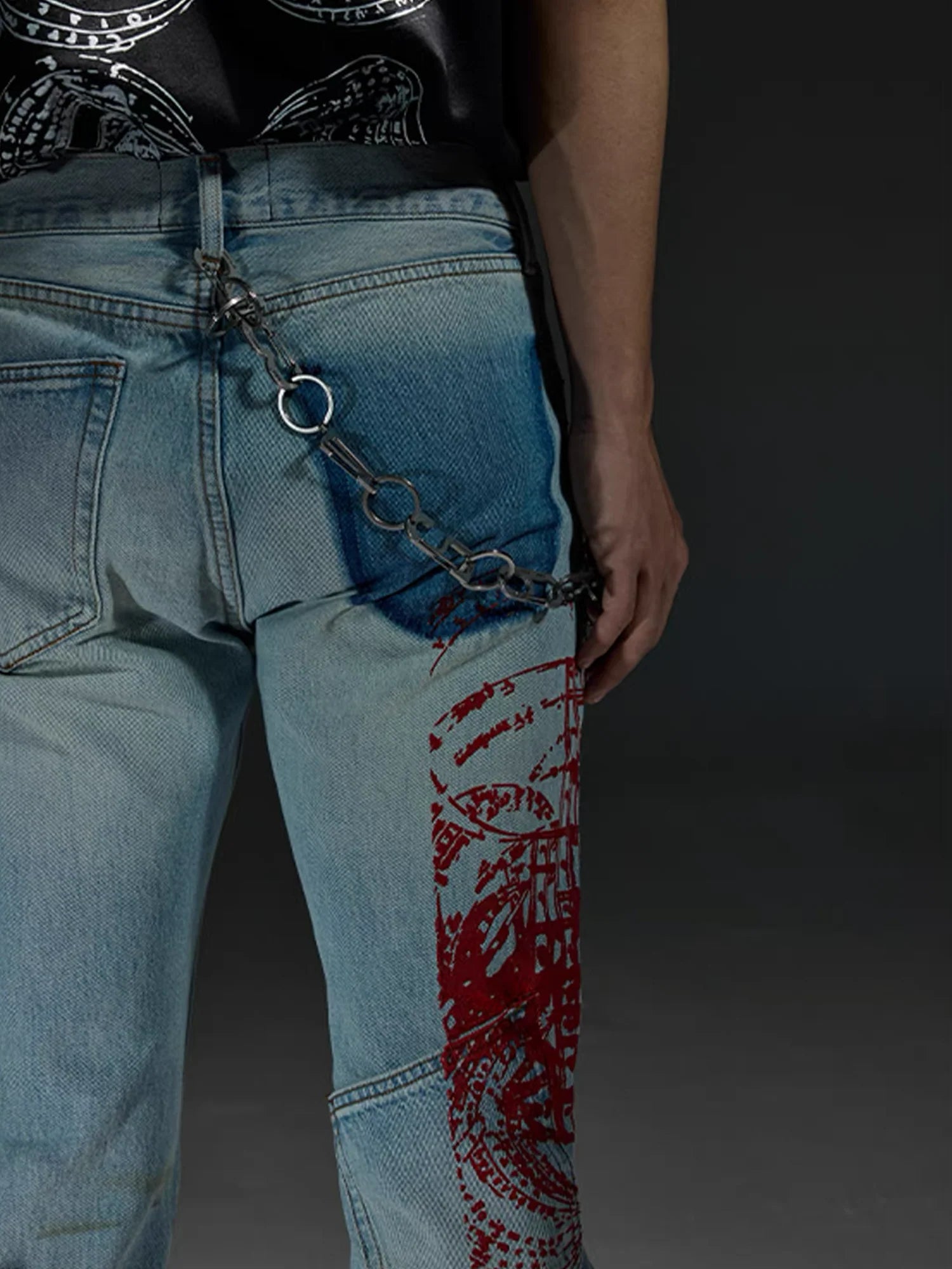 NOTHINGNESS WORLD Distressed Stamp-Print Flare Jeans