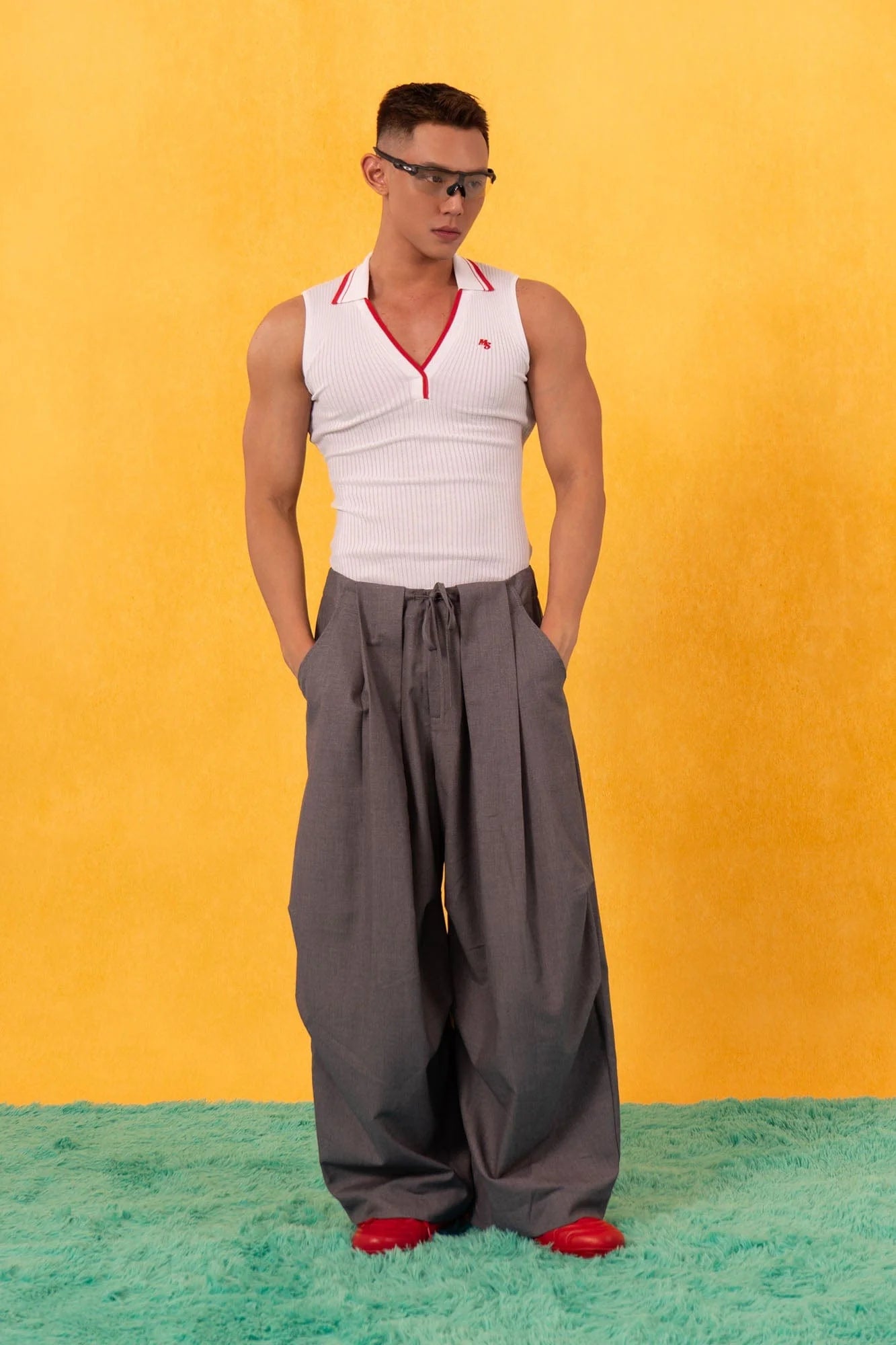 CLP Contrast Trim Ribbed Polo Tank Top