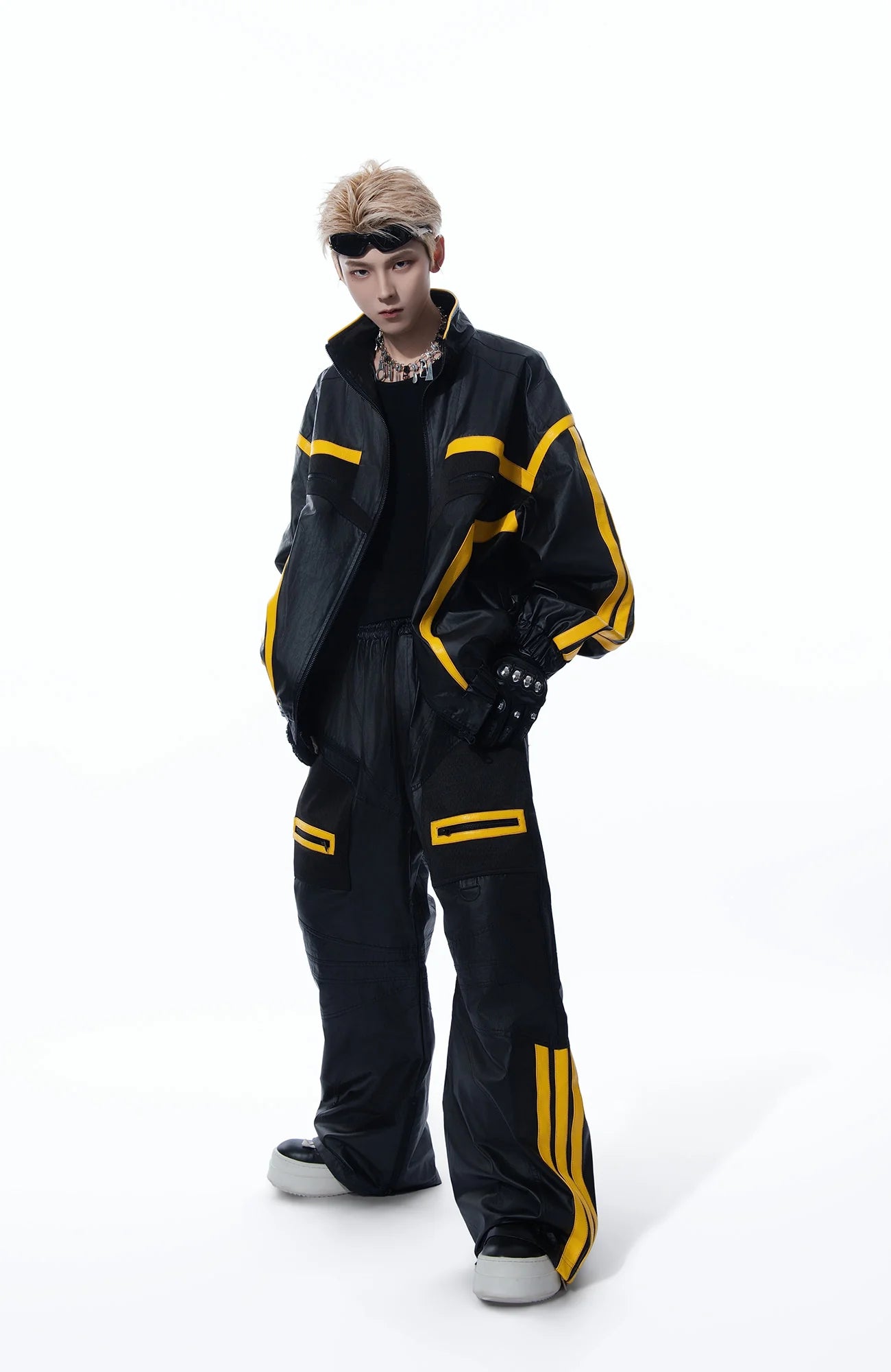 MOGONGSHE Contrast Stripe PU Moto Jacket