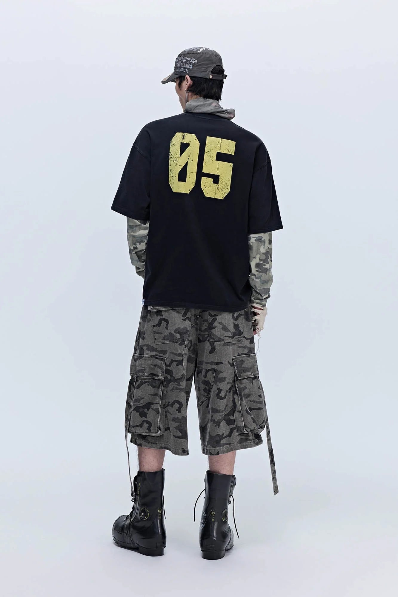 SAVAGEGROWTHWORLD No.5 Camo-Sleeve Layered Long-Sleeve T-Shirt