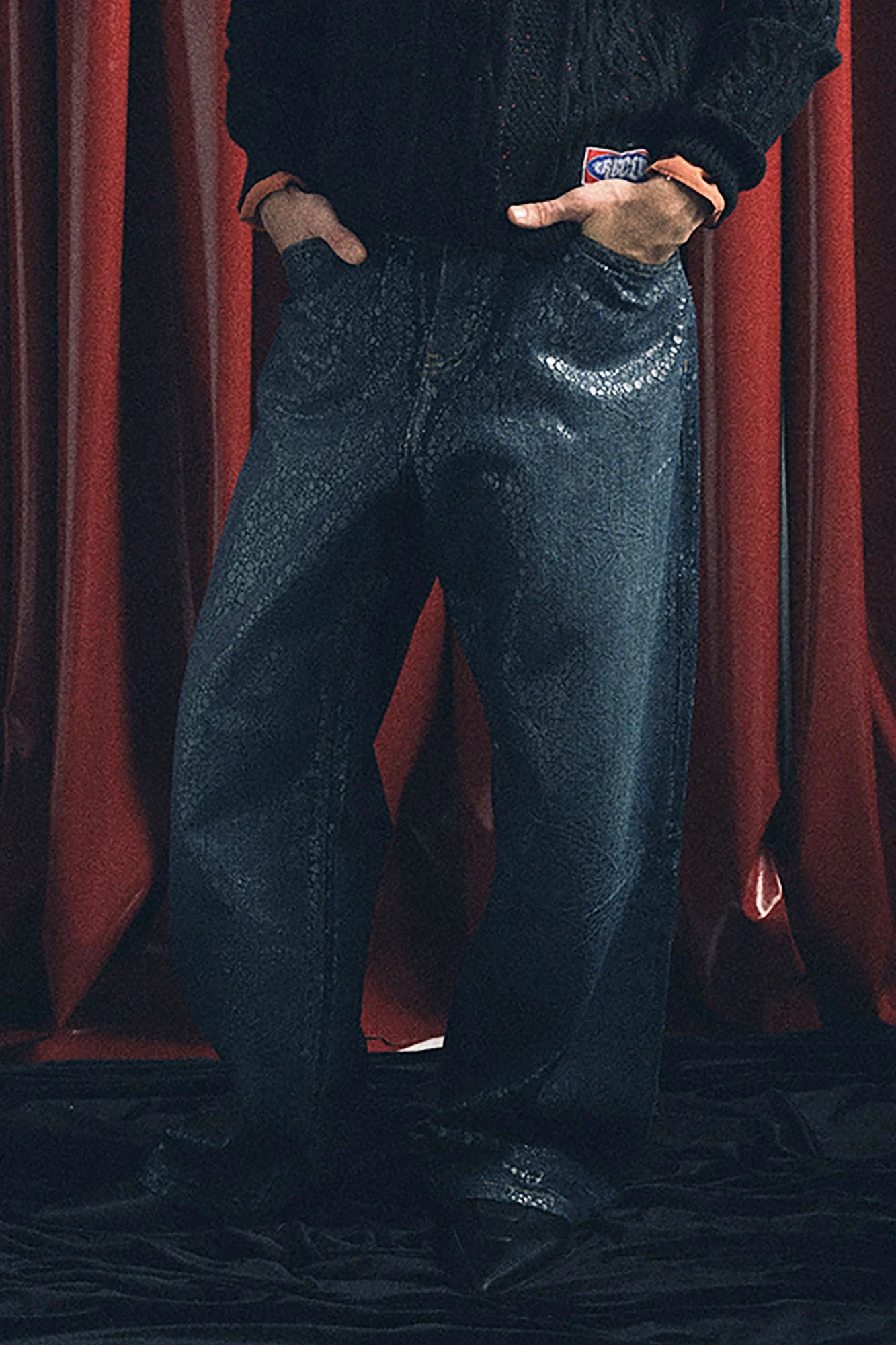 TRECLUB Iridescent Scale Wide-Leg Jeans