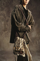 GONGHE REPUB Waxed Cotton Knotted Beaded Mesh Bag