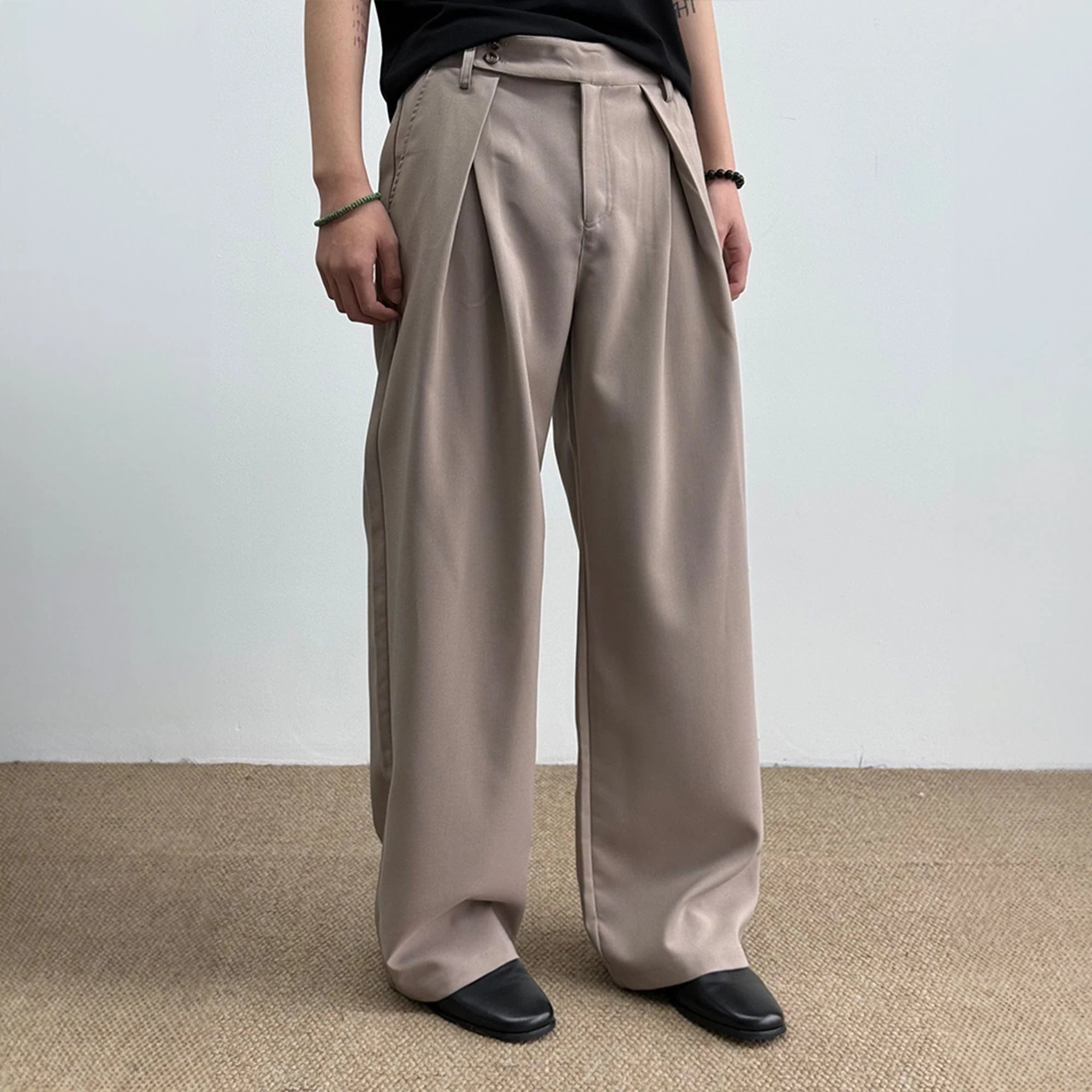 KREATE Inverted Pleats Asymmetric Waist Wide-Leg Trousers