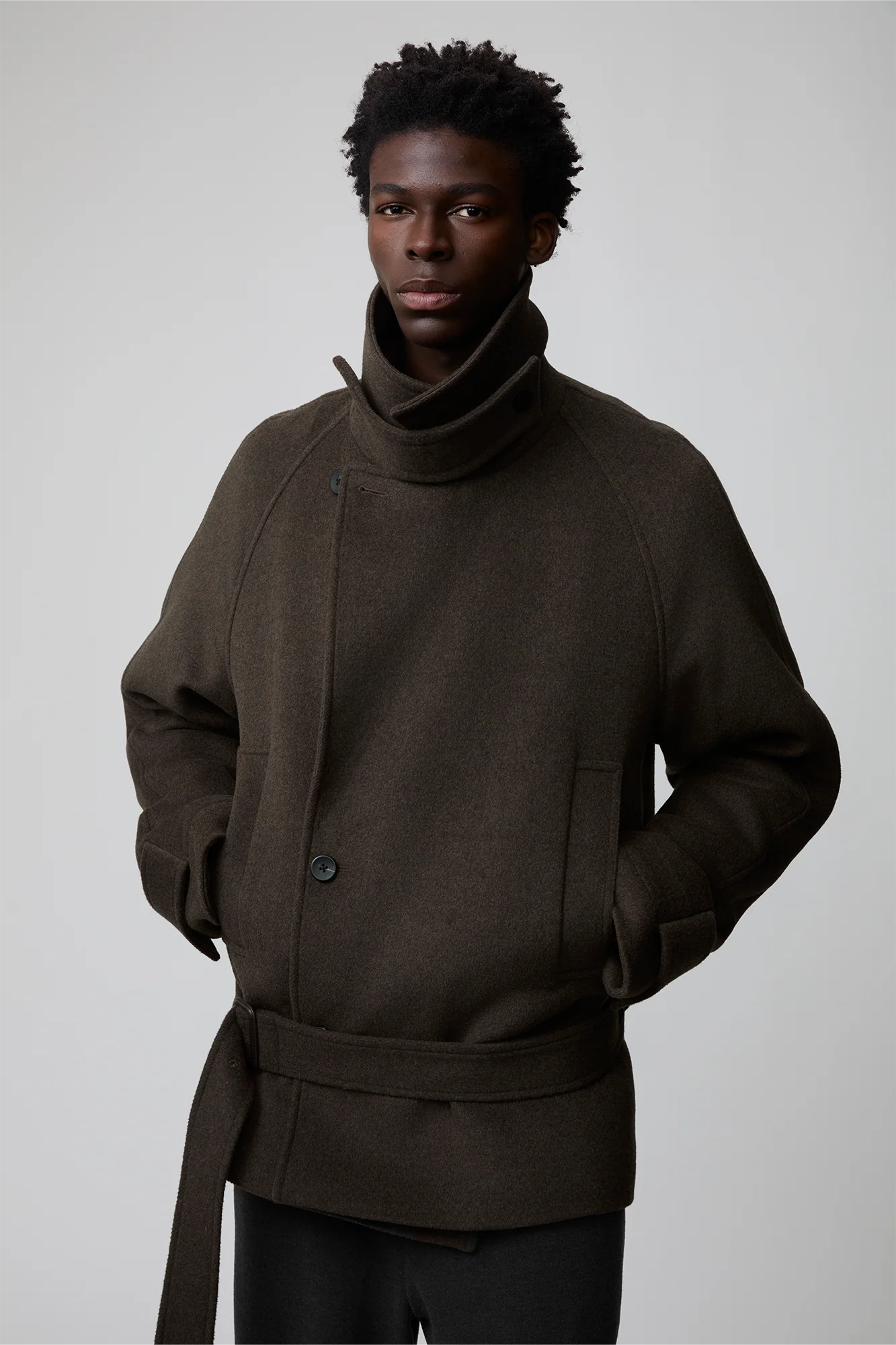 OPICLOTH Double-Breasted Belted Wool-Blend Coat