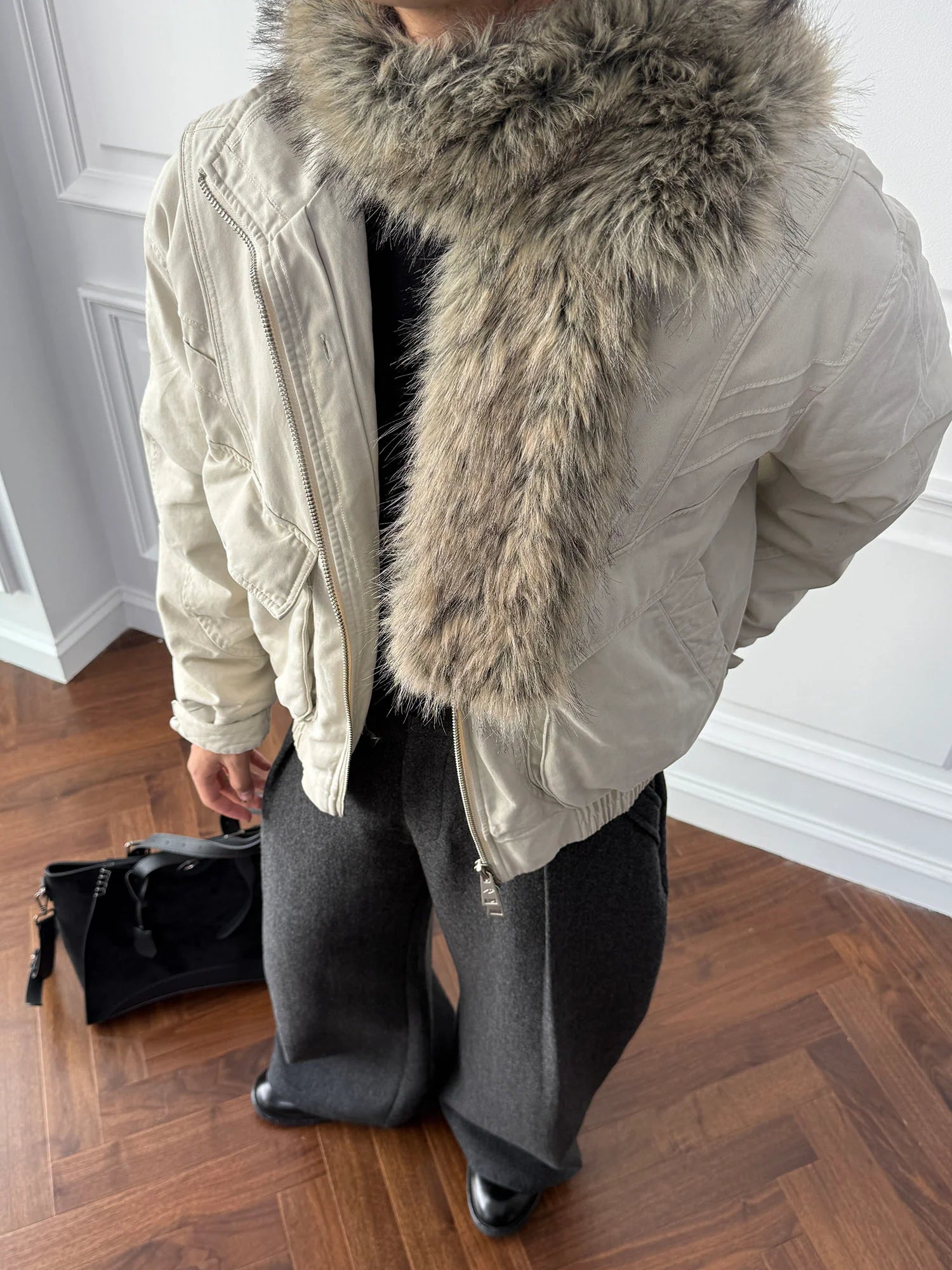 CATSSTAC Detachable Faux Fur Scarf Panel Jacket