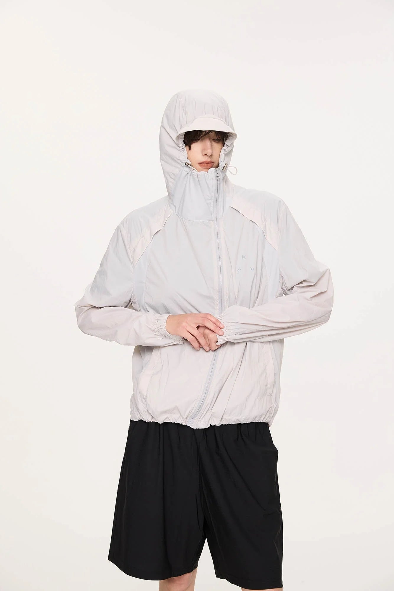 KREATE Asymmetrical Zip Mesh-Paneled UV Protection Hooded Jacket