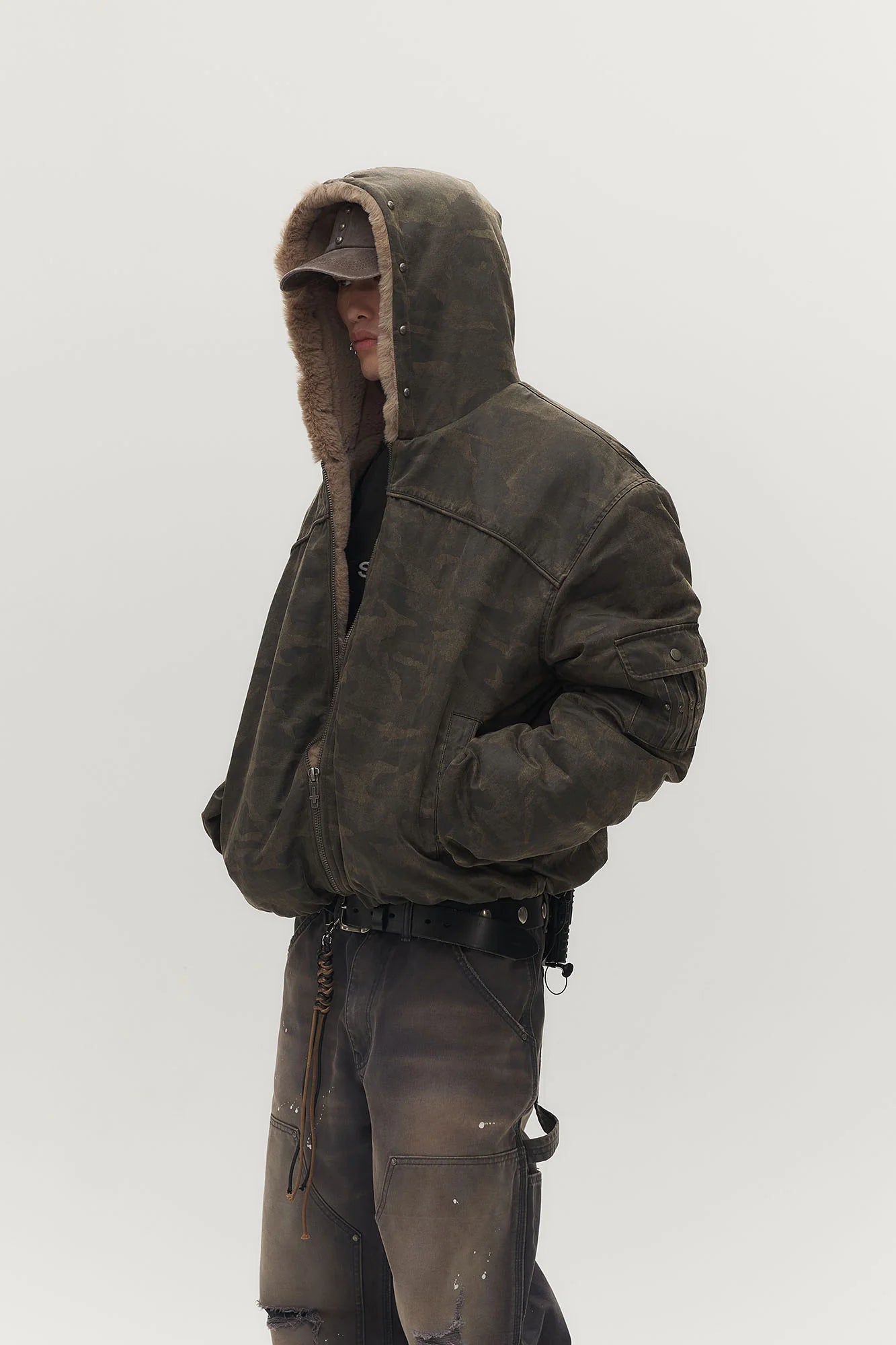SAVAGEGROWTHWORLD Camo Faux Fur Lining Bomber Jacket