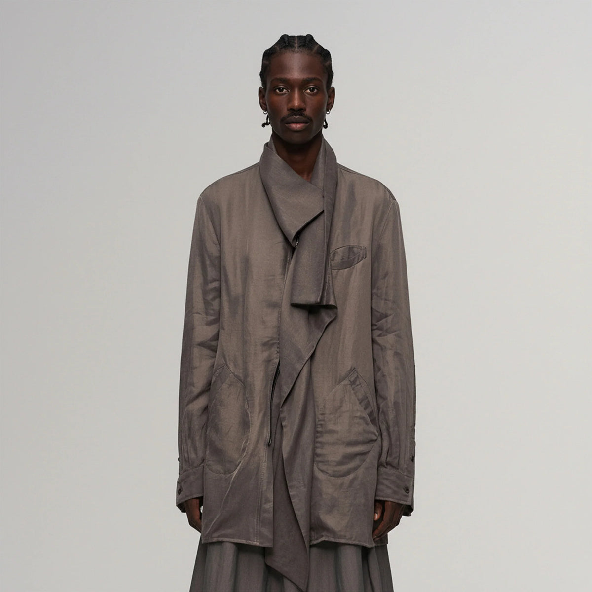 ILNya Nieternite Nifutur Asym Layered Wrap-Collar Shirt Coat Gray