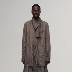 ILNya Nieternite Nifutur Asym Layered Wrap-Collar Shirt Coat Gray