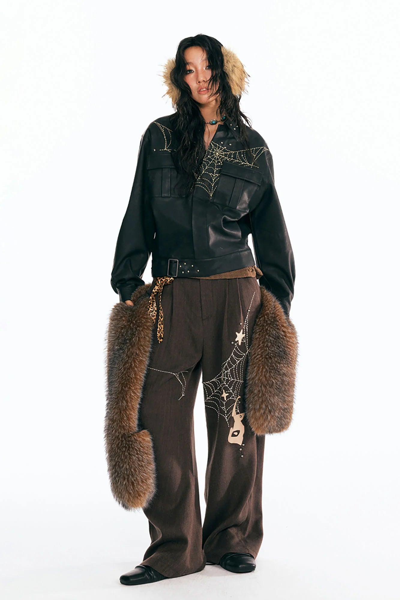 1997 POSTOFFICE Dreamcatcher Graphic Faux Leather Jacket