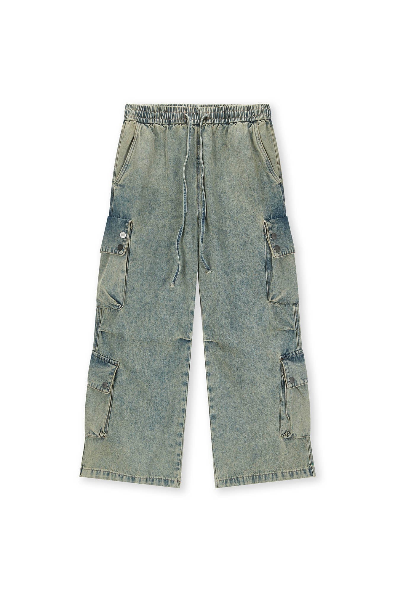 BONELESS Distressed Multi-Pocket Drawstring Cargo Jeans