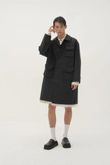 ORAL UTOPIA Faux Layered Hem Multi-Pocket Coat