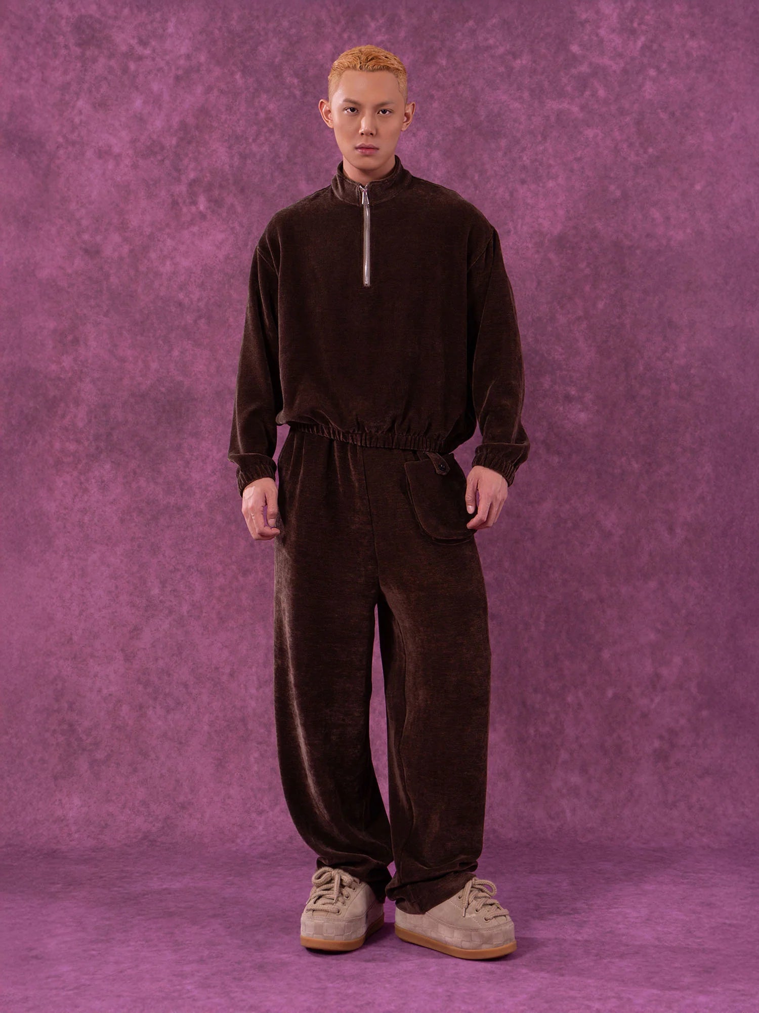 CLP Corduroy Elastic-Hem Half-Zip Pullover