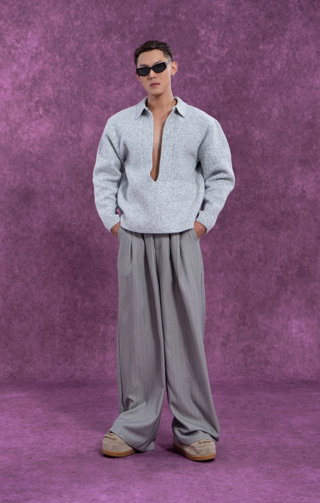 CLP Deep-V Oversized Wool-Blend Pullover