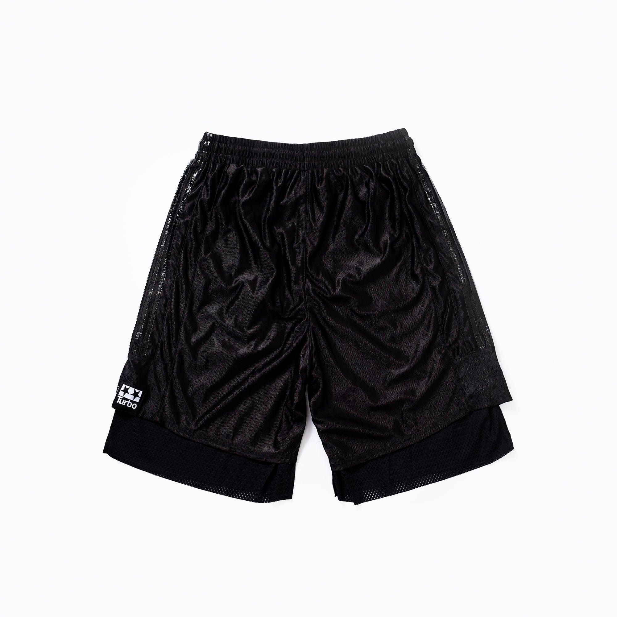 FVVO Layered Mesh Satin Striped Shorts