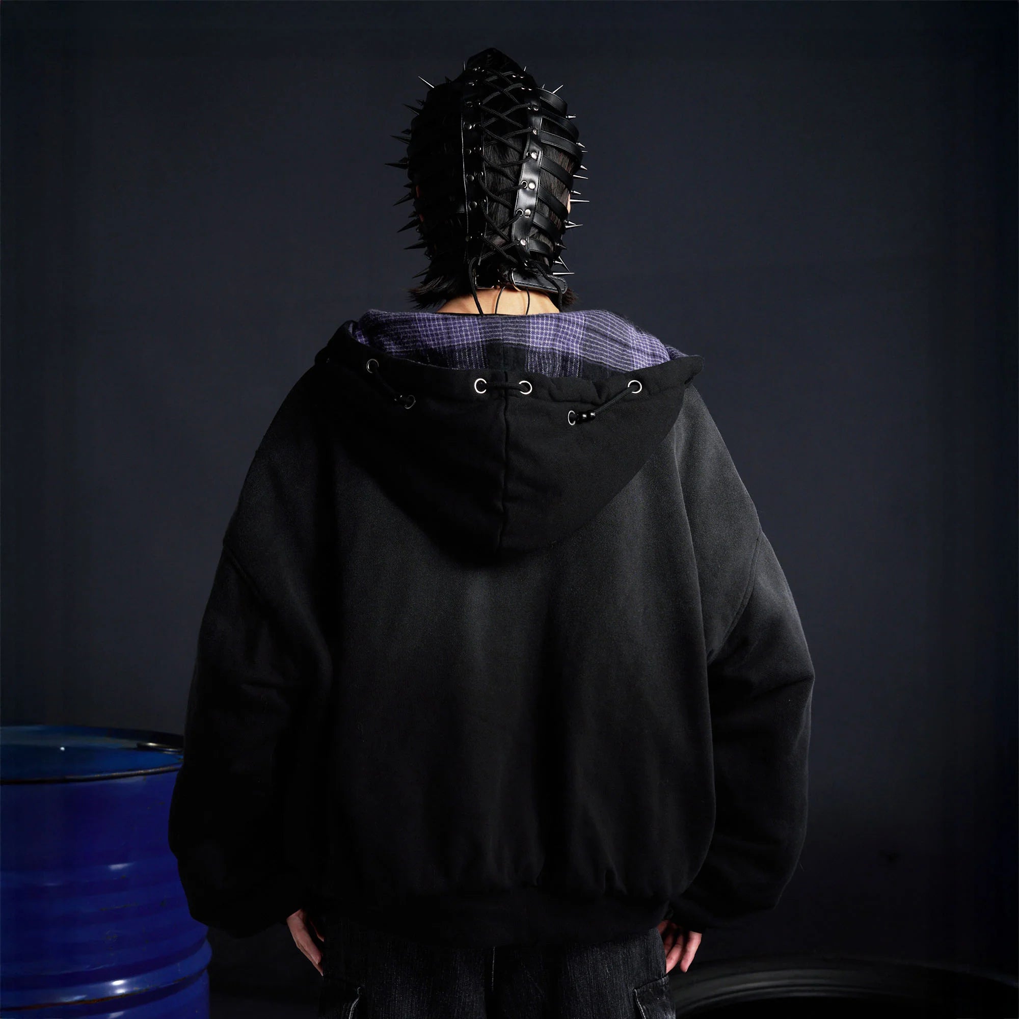 RECOVER ZONE Reversible Check & Solid Hoodie Jacket