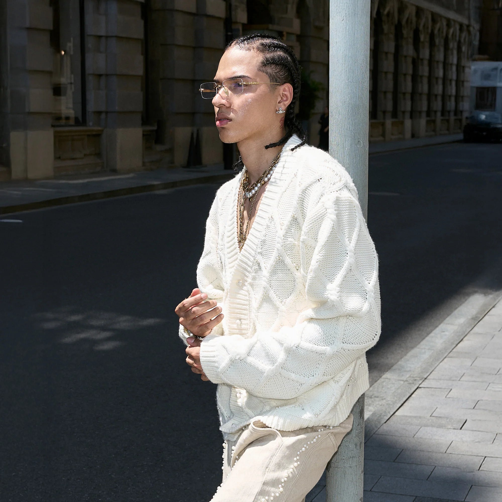 STEEPC Lattice Pearl-Stitched Wool-Blend Cardigan