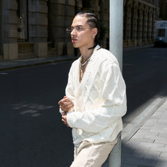 STEEPC Lattice Pearl-Stitched Wool-Blend Cardigan