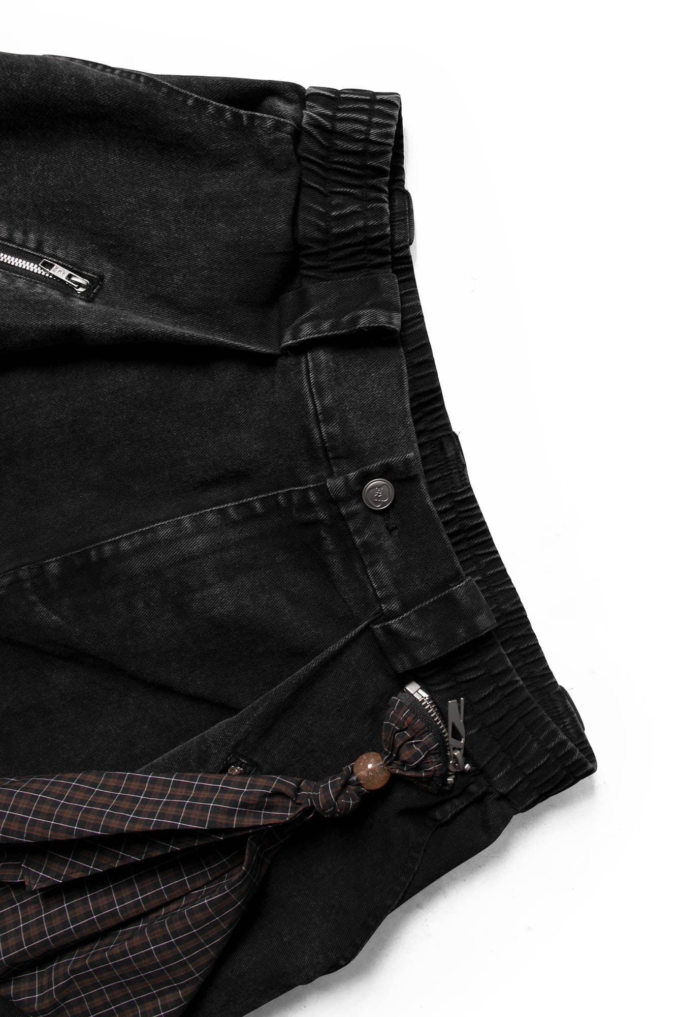RELABEL Detachable Scarf Washed Multi-Pocket Wide-Leg Shorts Black