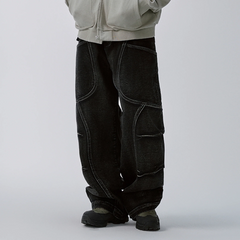 F2CE Washed Deconstructed Oversized Denim Cargo Pants