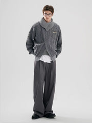 TIWILLTANG Crossed Cable-Knit Shawl-Collar Cardigan