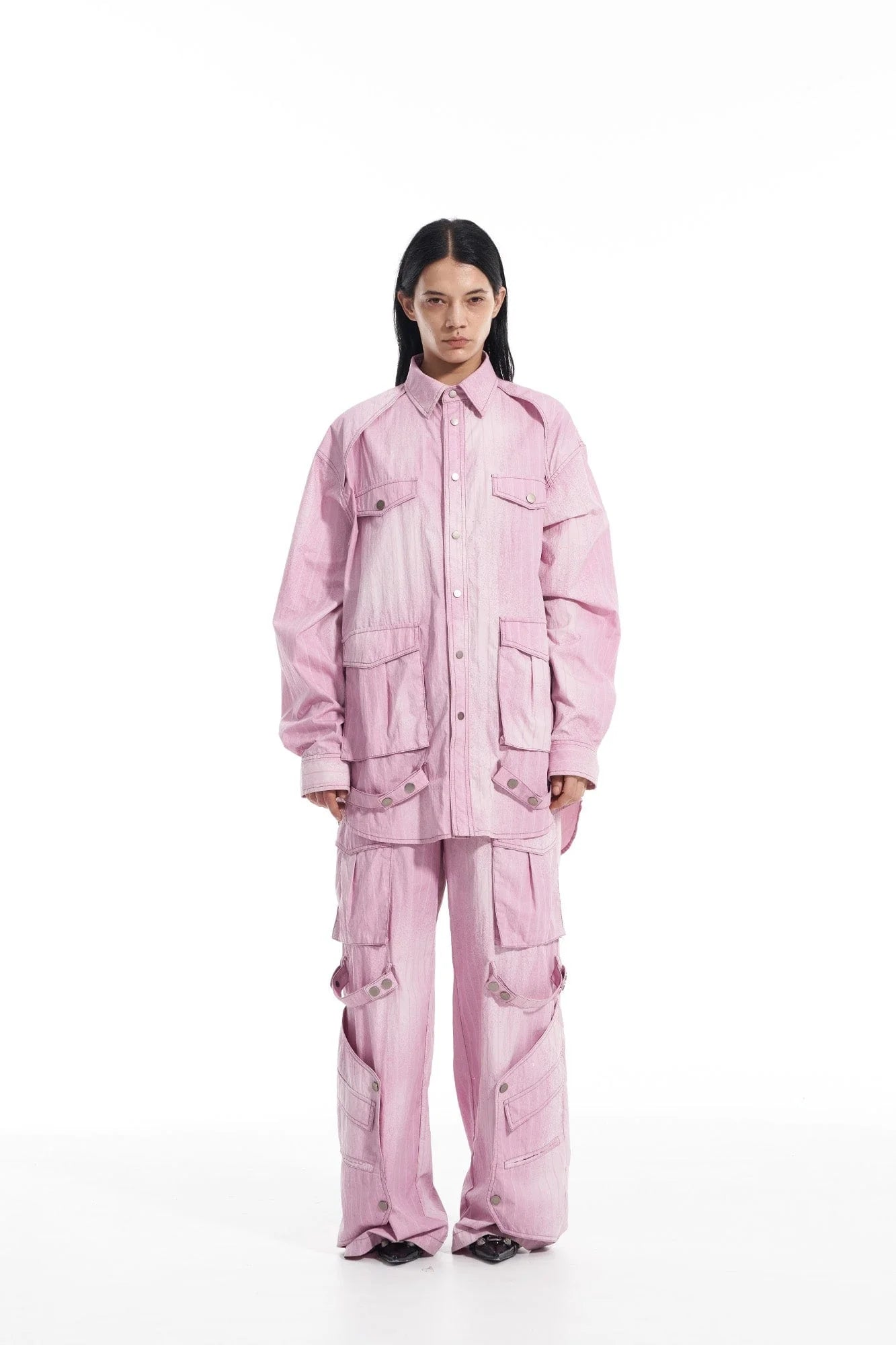 VANN VALRENCE Washed Multi-Pocket Striped Utility Shirt