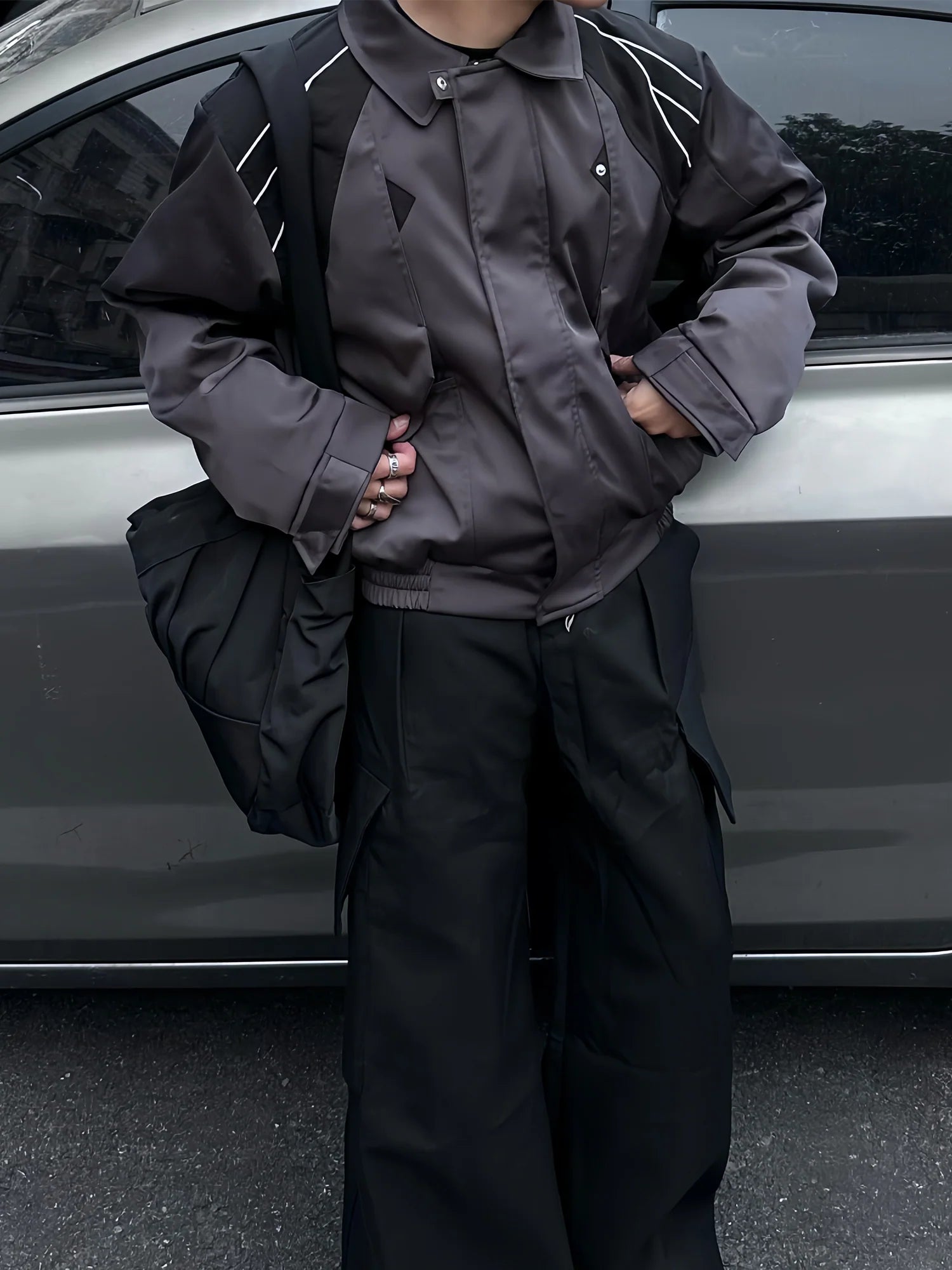 ESAIAS Satin Contrast Panel Puffer Jacket