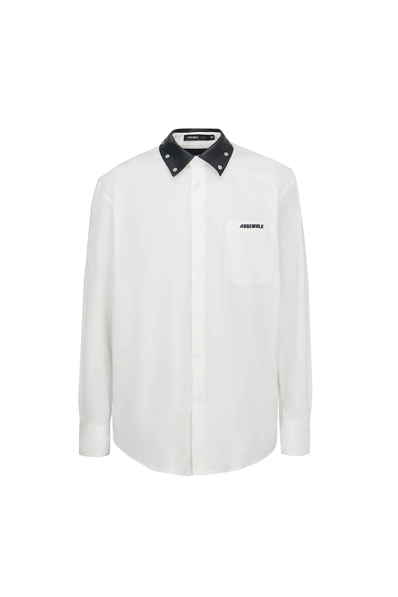 455EMBLE Faux Leather Collar Snap-Fastener Shirt