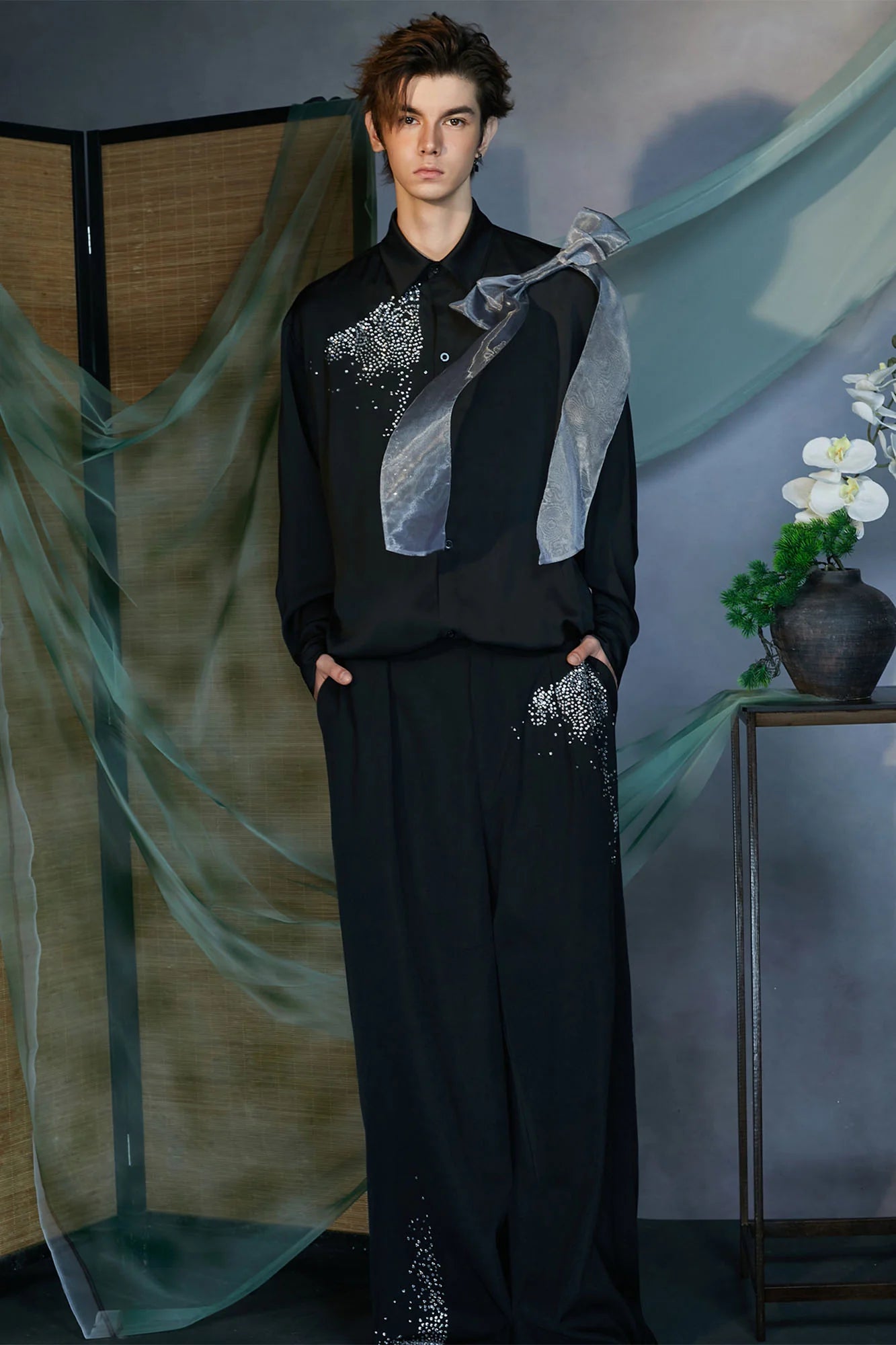 JIECHI Diamond Wide-Leg Pants