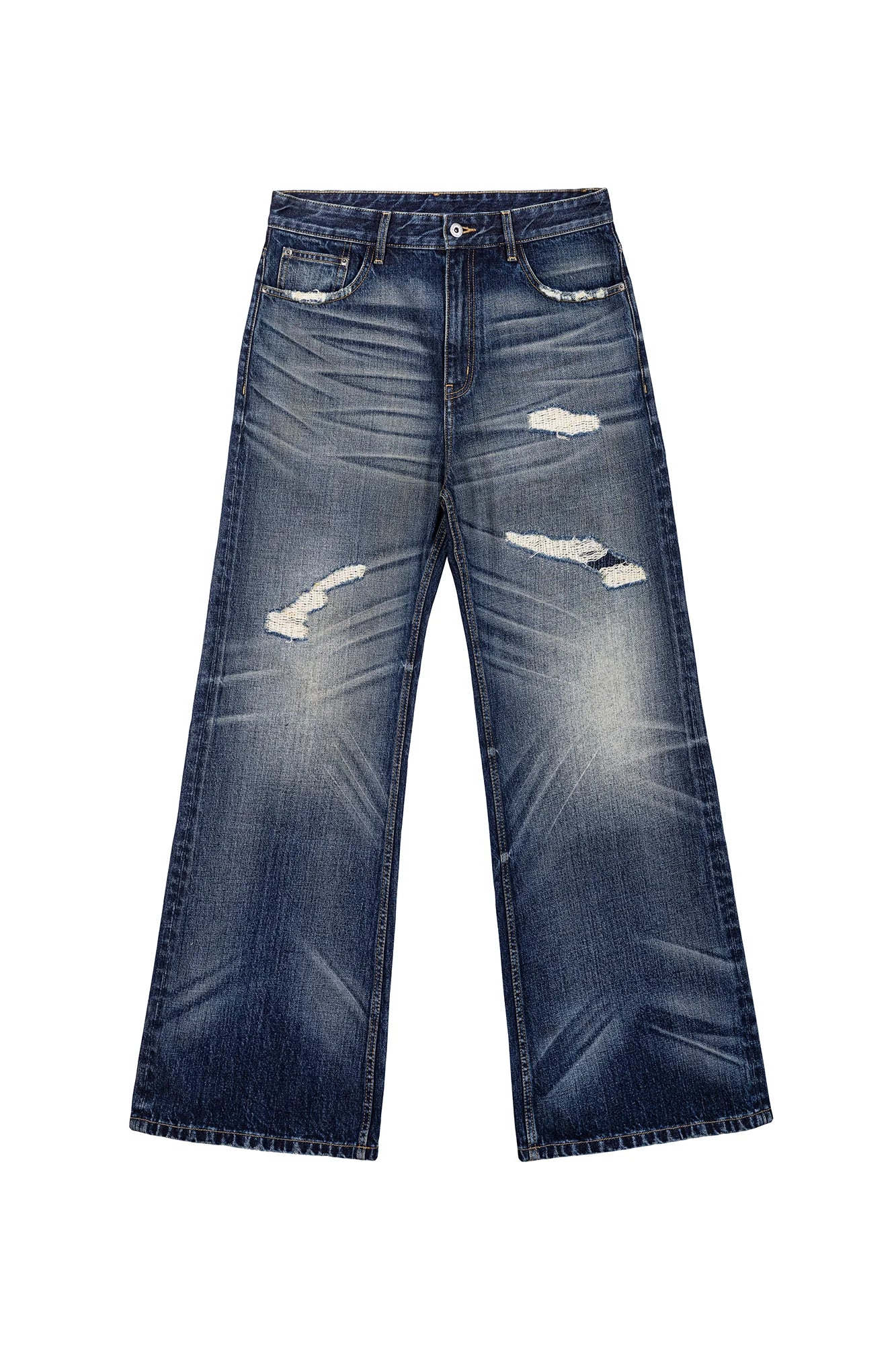 CATSSTAC Distressed Wrinkled Washed Wide-Leg Jeans
