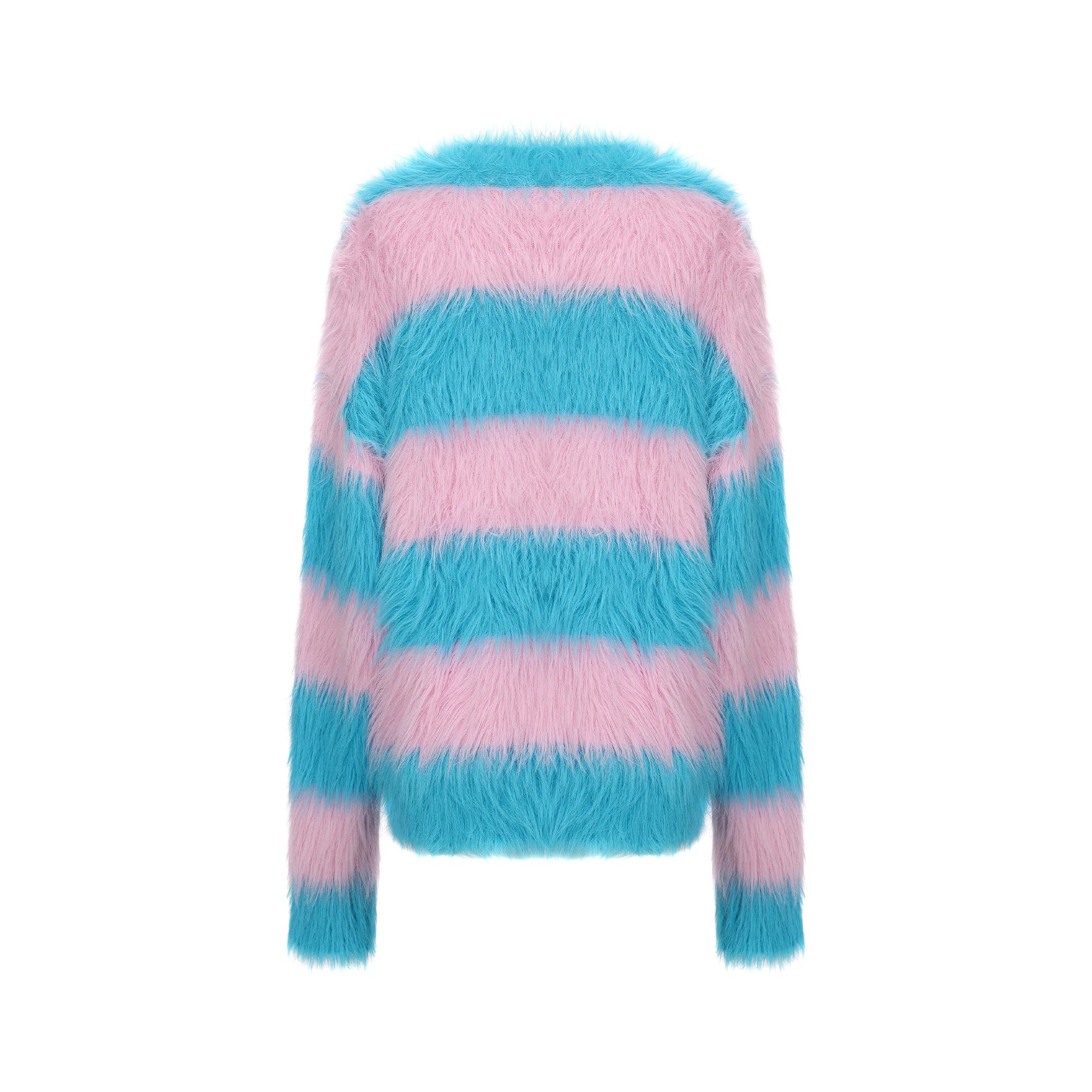 VANN VALRENCE Contrast Candy Stripe Fuzzy Sweater