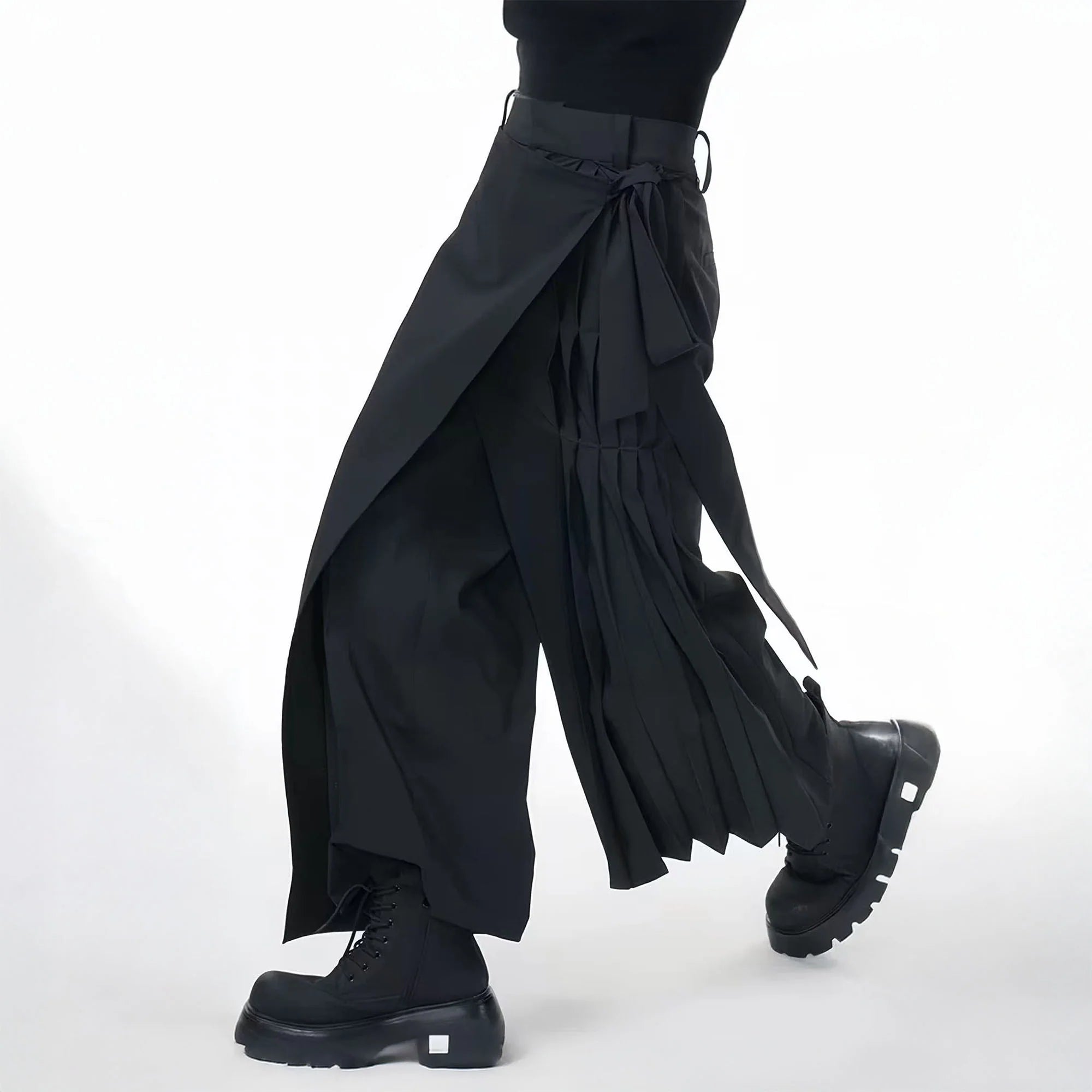 TUIMU Asymmetrical Wrap Pleated Wide-Leg Trousers