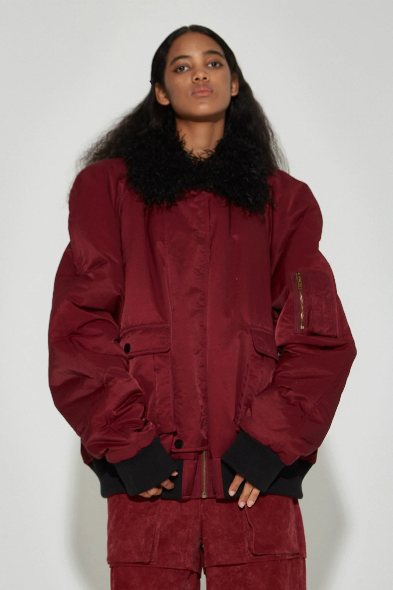 VANN VALRENCE Faux-Fur Collar Puffer Bomber Jacket