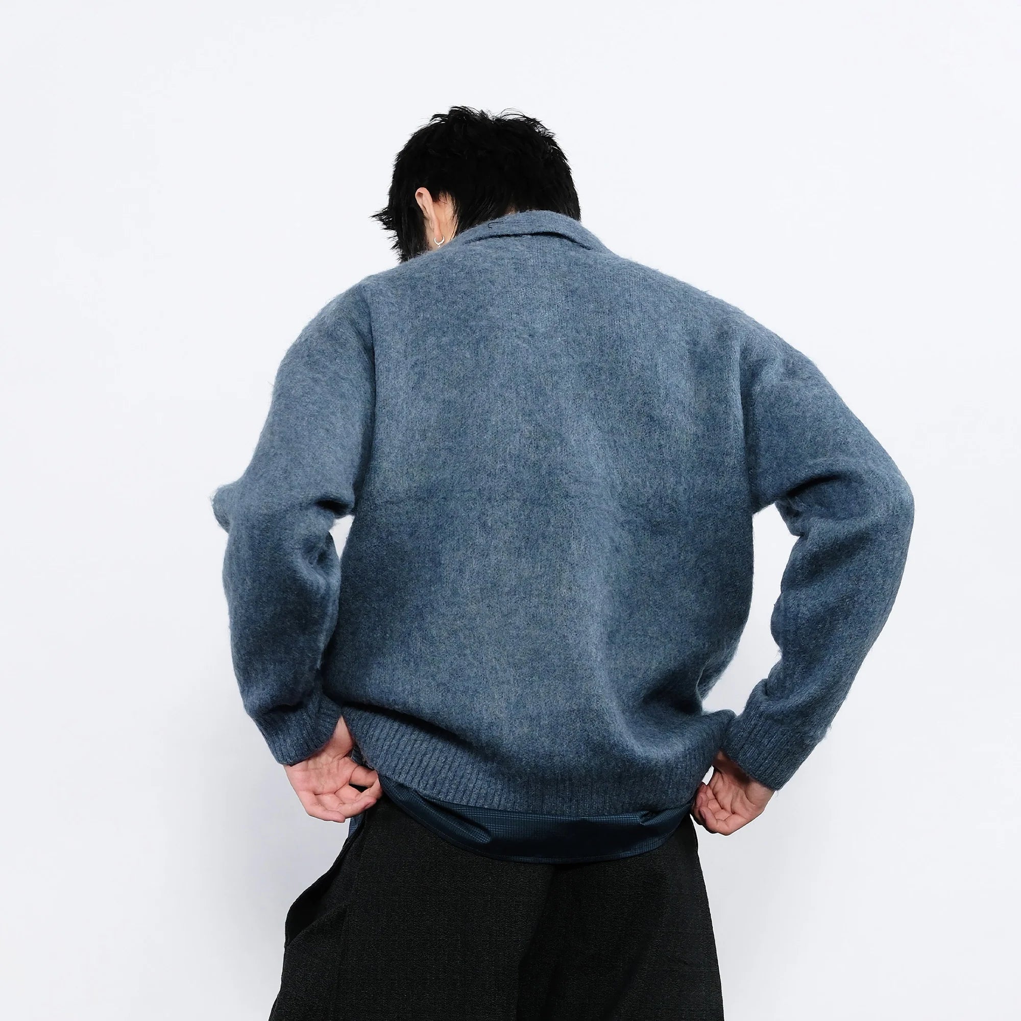 7440 37 1 Fluffy Half-Button Polo Sweater