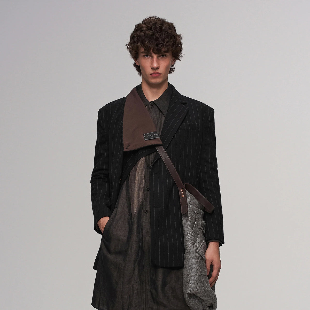 ILNya Nieternite Nifutur Asym Pinstripe Draped Flap Wool Blazer
