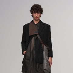 ILNya Nieternite Nifutur Asym Pinstripe Draped Flap Wool Blazer