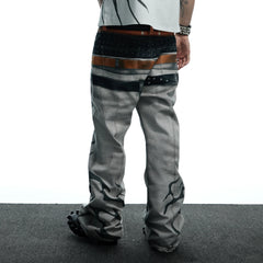 DND4DES Distressed Print Double-Waist Flare Jeans White